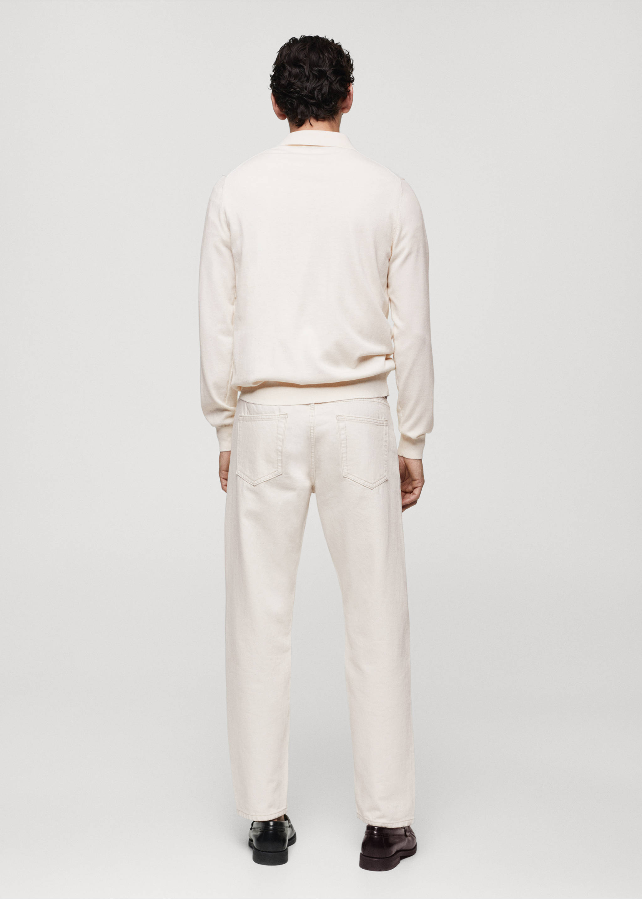 Long-sleeved cotton jersey polo shirt - Reverse of the article, Ecru. Ref: 67090644-00.