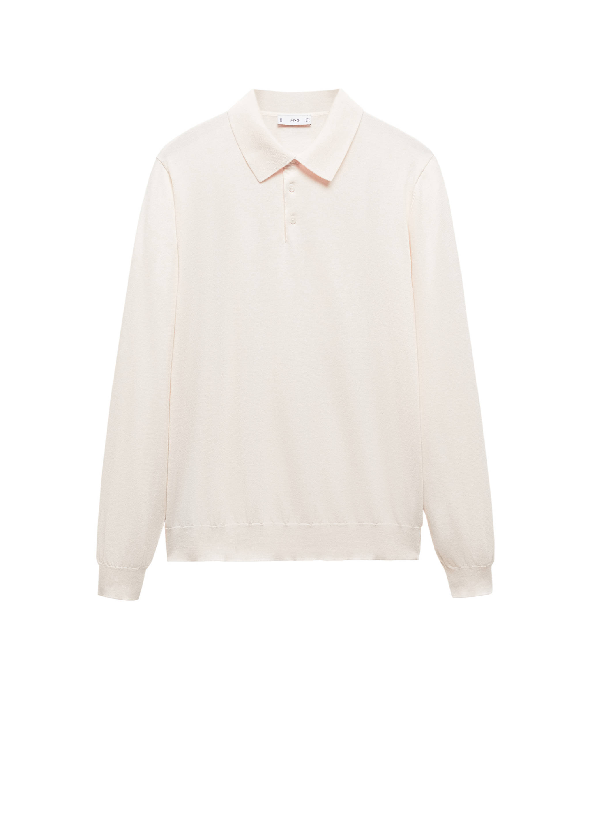 Long-sleeved cotton jersey polo shirt - Details of the article 9, Ecru. Ref: 67090644-00.
