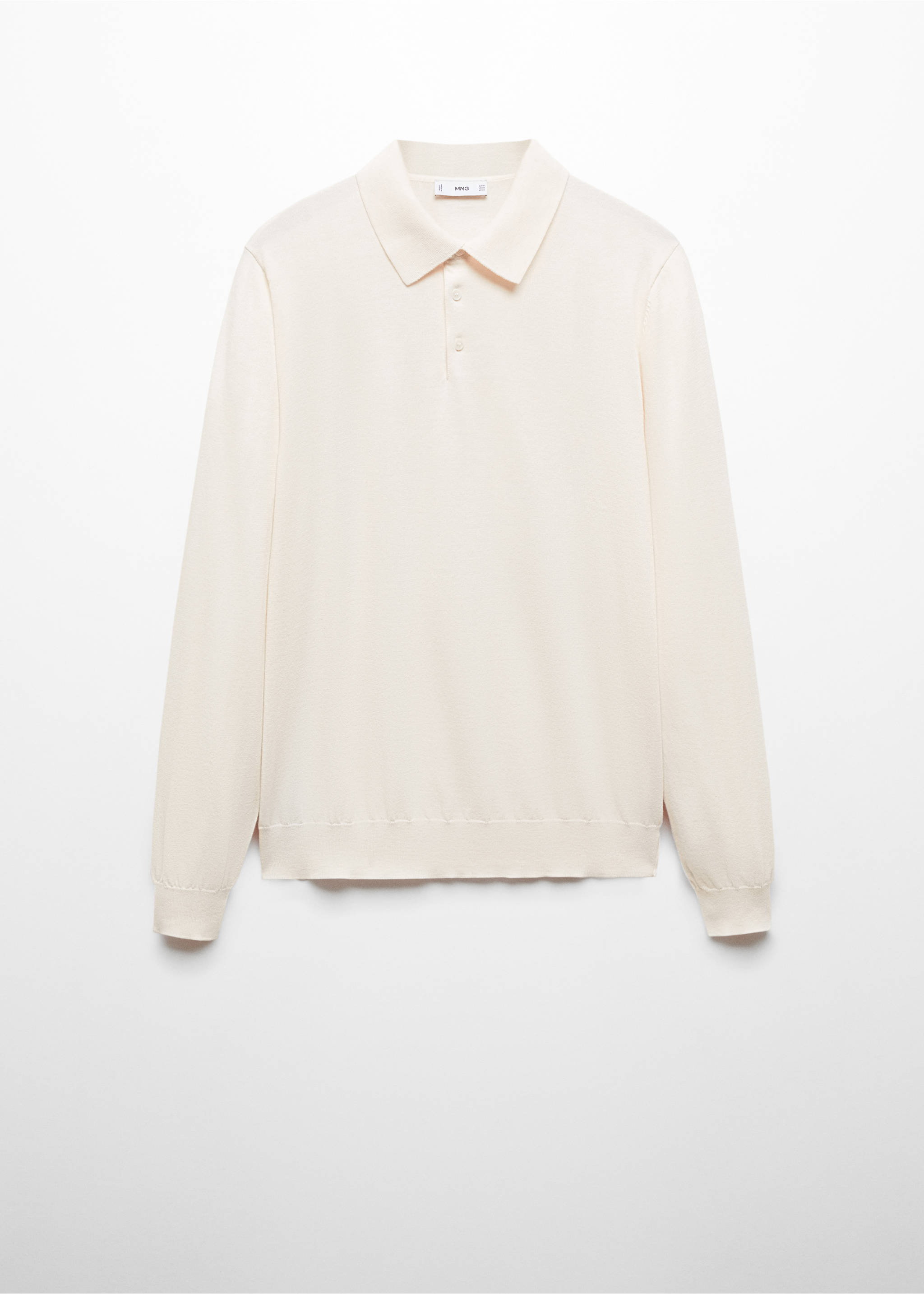 Long-sleeved cotton jersey polo shirt - Article without model, Ecru. Ref: 67090644-00.