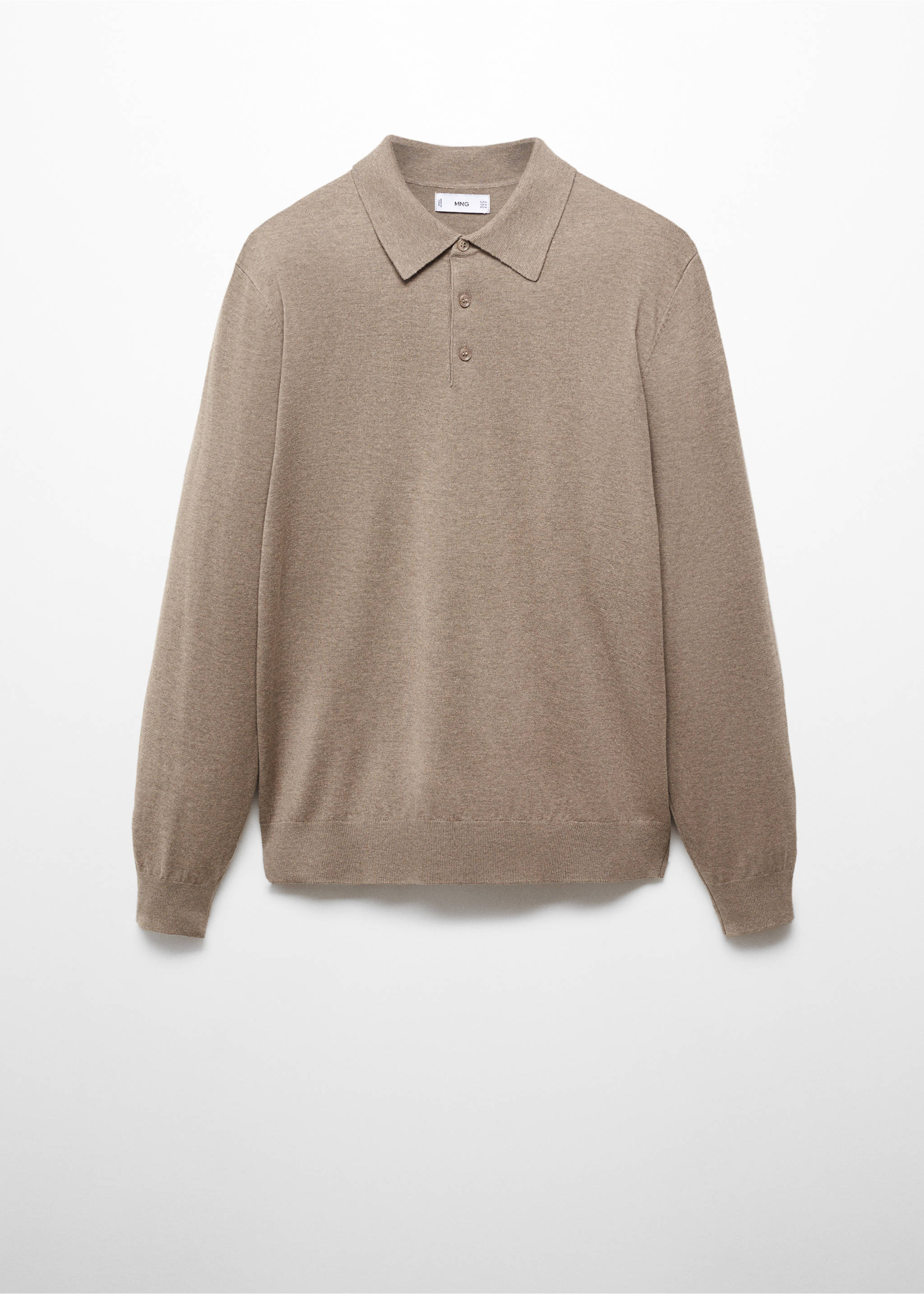 Long-sleeved cotton jersey polo shirt - Article without model, Medium Brown. Ref: 67090644-00.