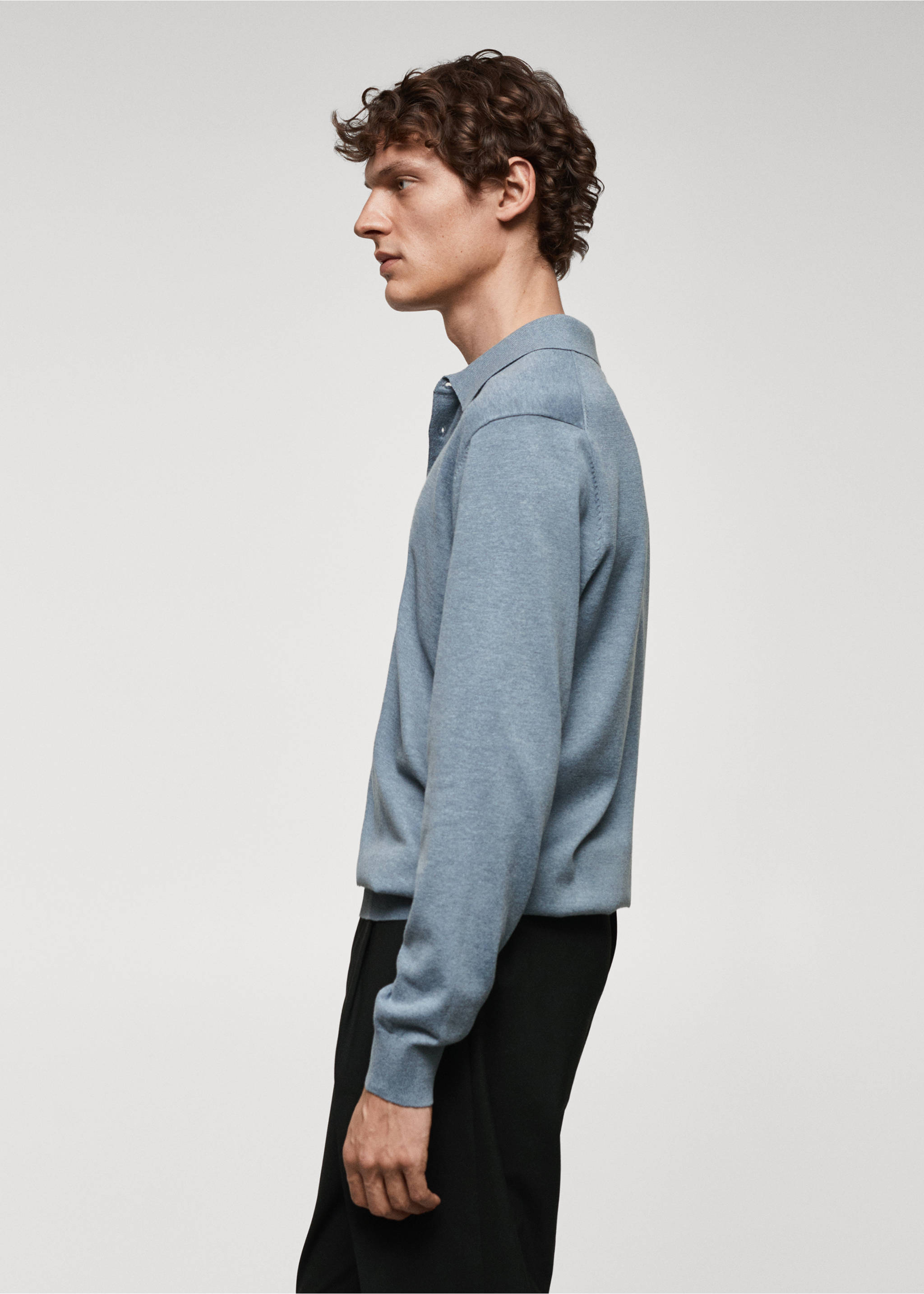 Polo maille coton manches longues - Détail de l'article 2, Bleu porcelaine. Ref: 67090644-00.