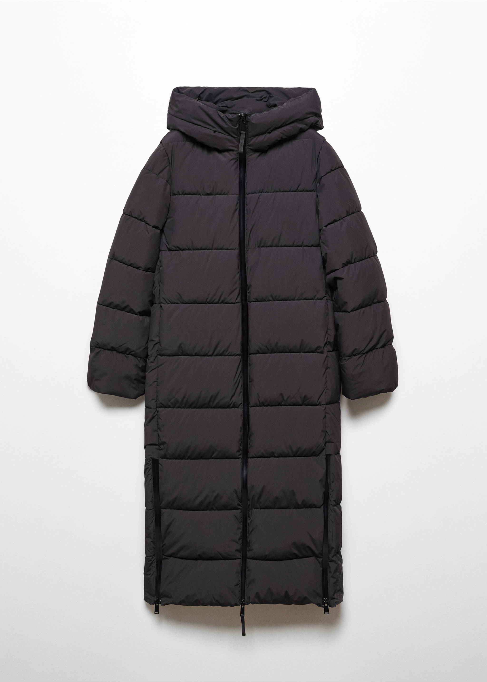 Puffer coat with fur-effect hood - Details of the article 8, Black. Ref: 67090646-00.