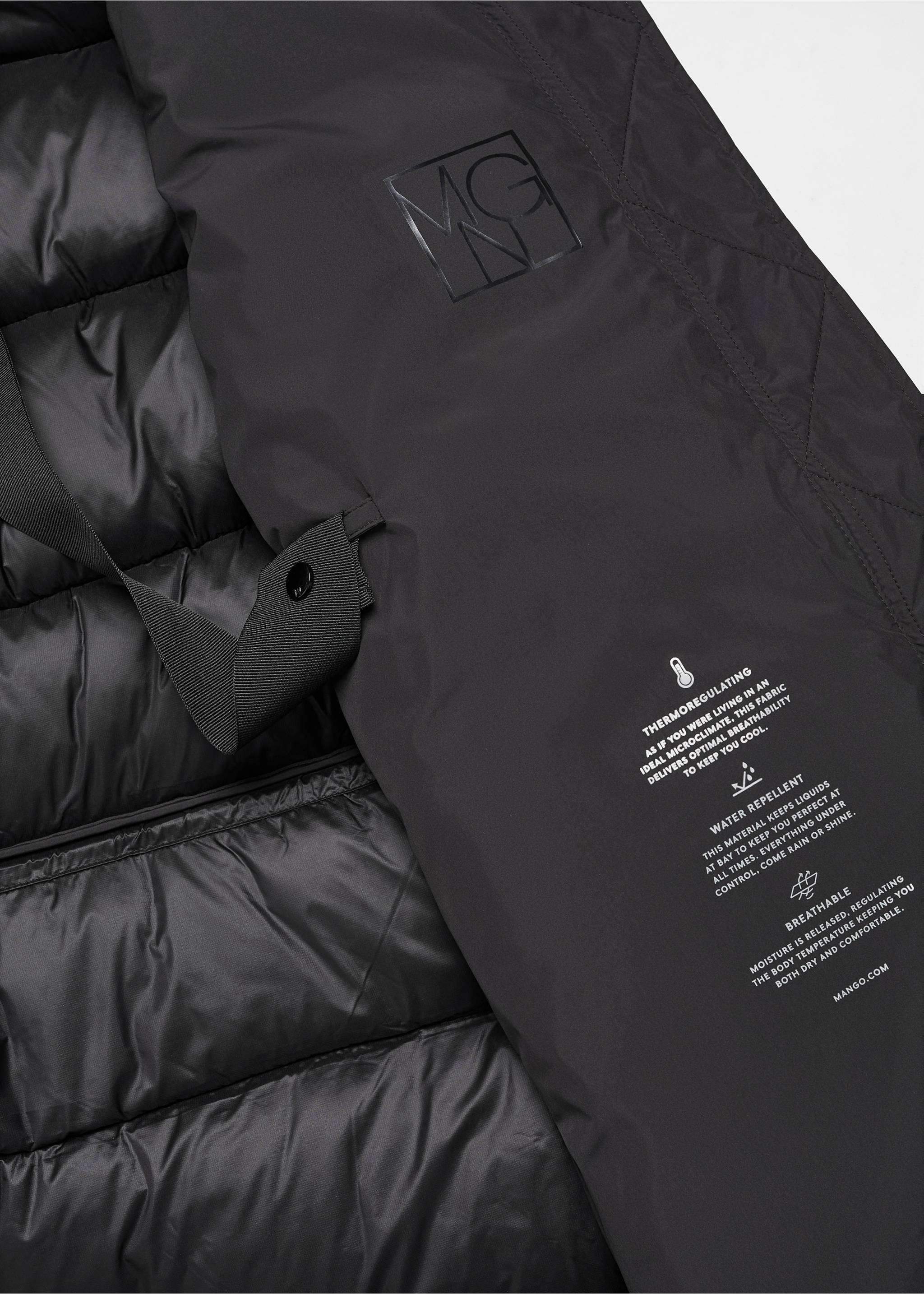 Puffer coat with fur-effect hood - Details of the article 0, Black. Ref: 67090646-00.