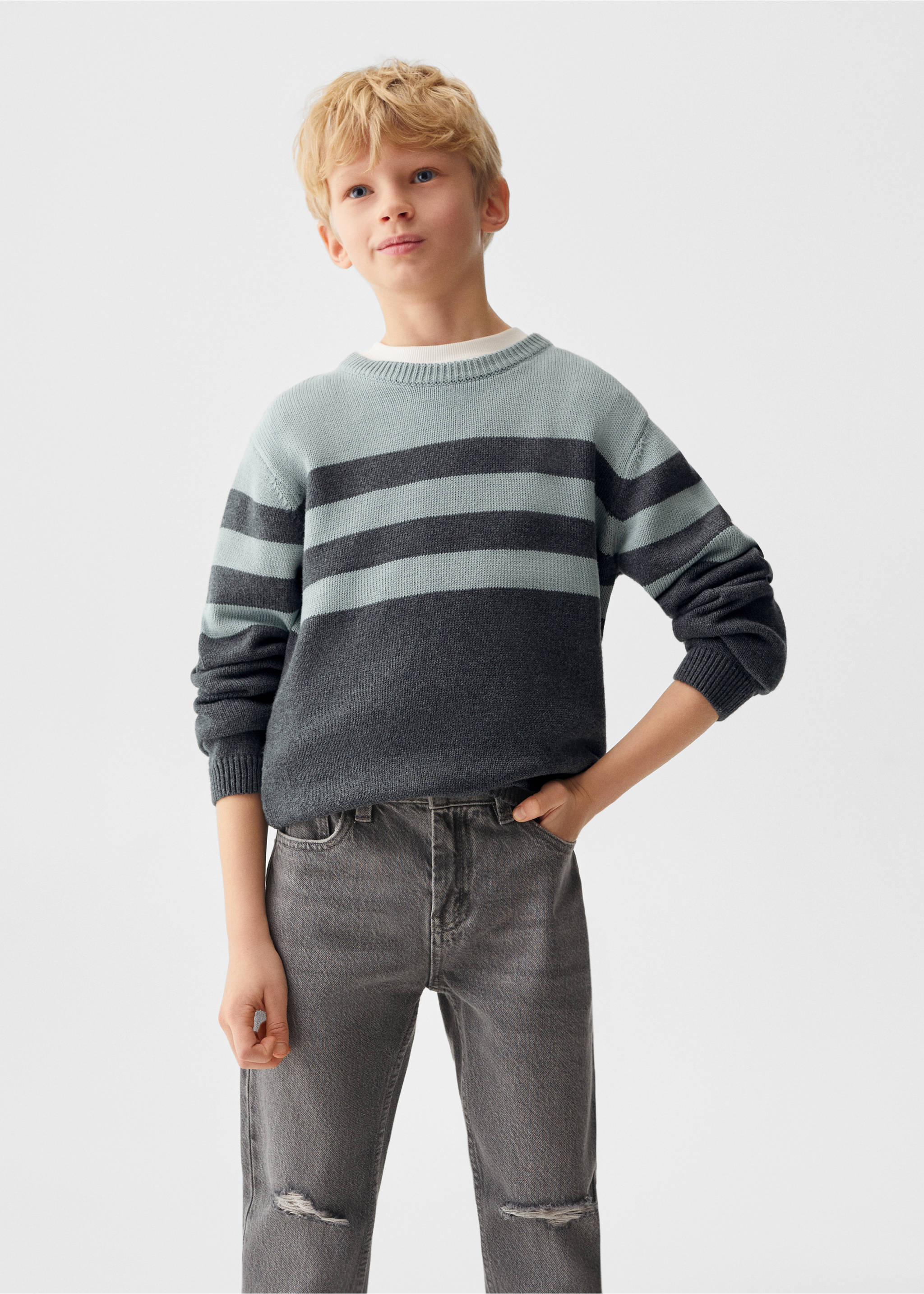 Dad decorative ripped jeans - Medium plane, Denim Grey. Ref: 67090669-00.