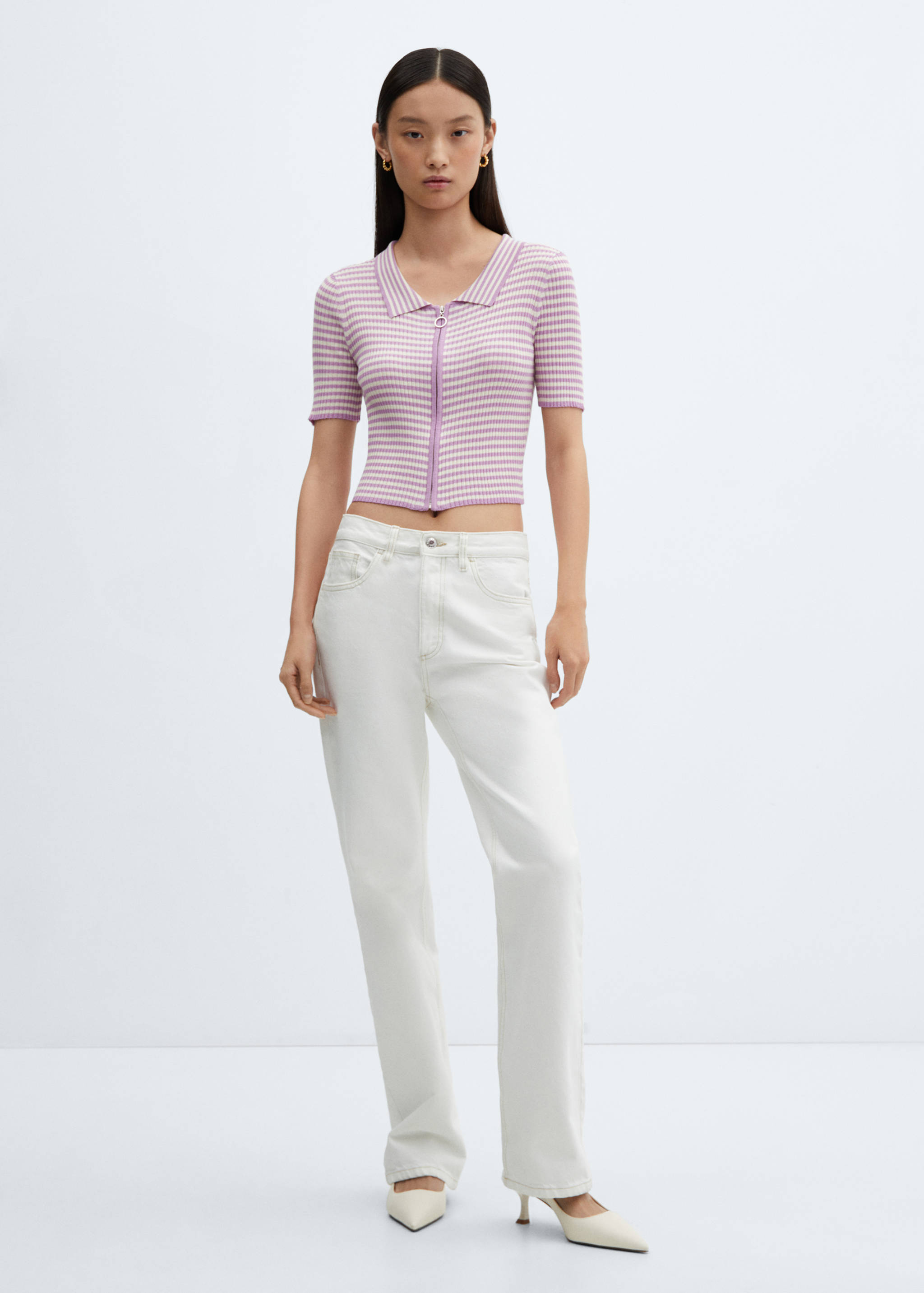 Gestreiftes Poloshirt mit Reißverschluss - Allgemeine Ansicht