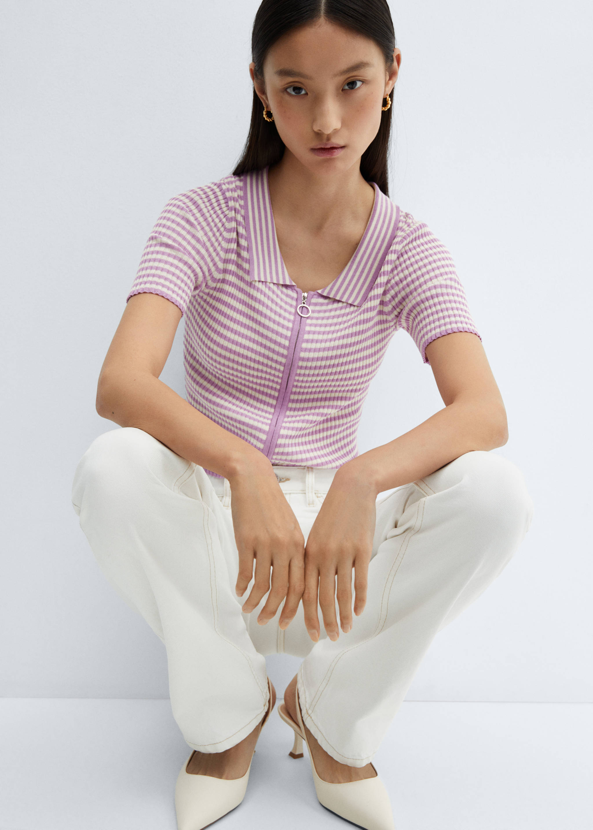 Gestreiftes Poloshirt mit Reißverschluss - Detail des Artikels 2