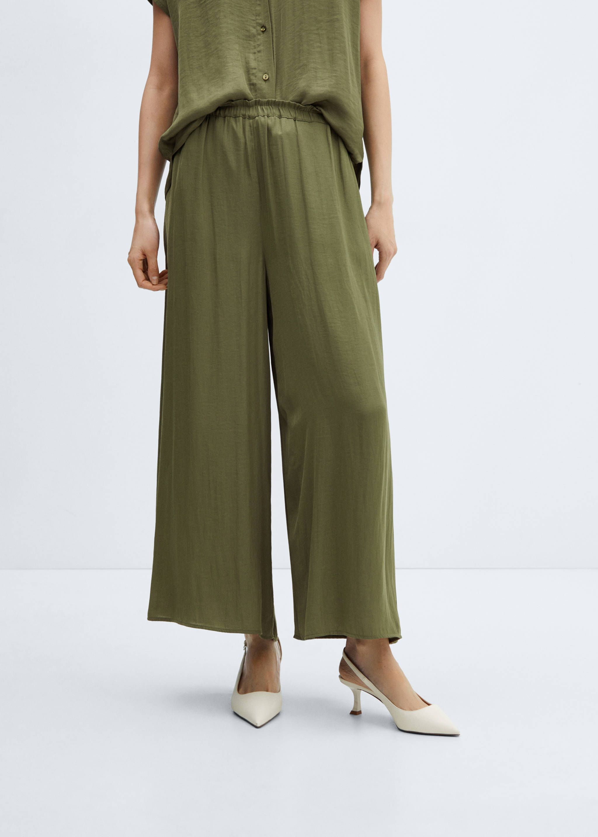 Pantalon satiné taille élastique - Plan moyen