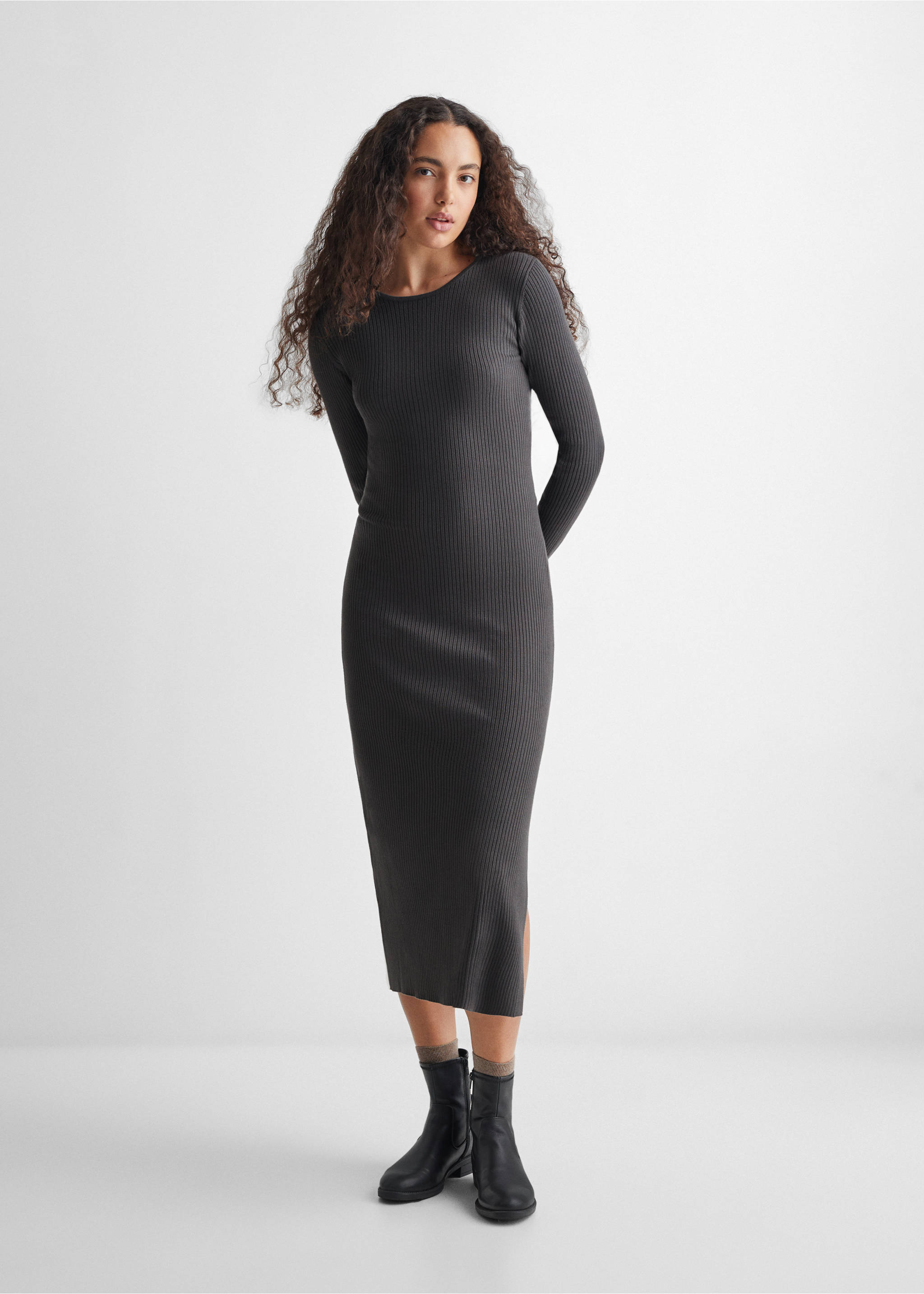 Ribbed midi dress - General plane, Grey. Ref: 67092915-00.