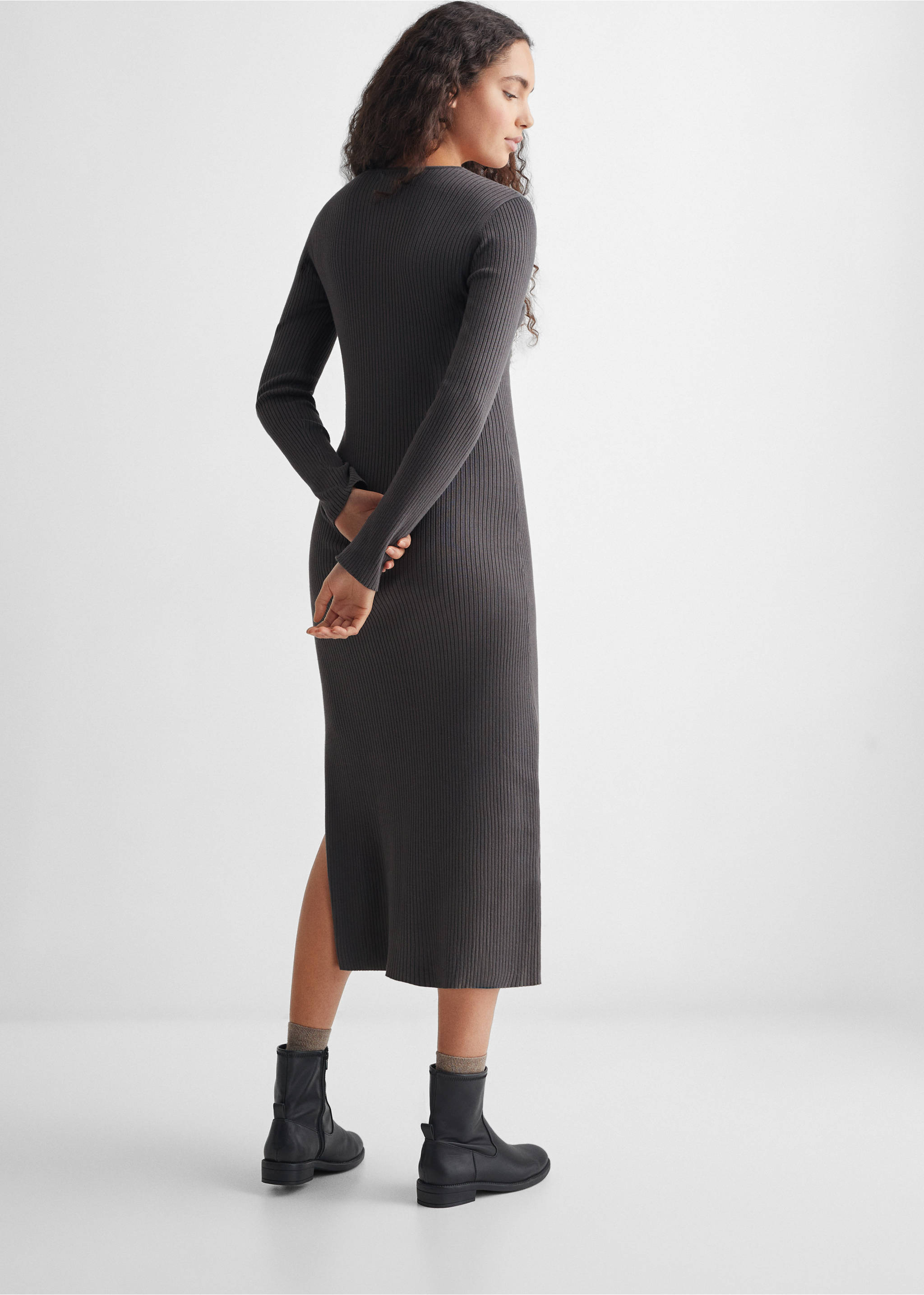 Ribbed midi dress - Reverse of the article, Grey. Ref: 67092915-00.