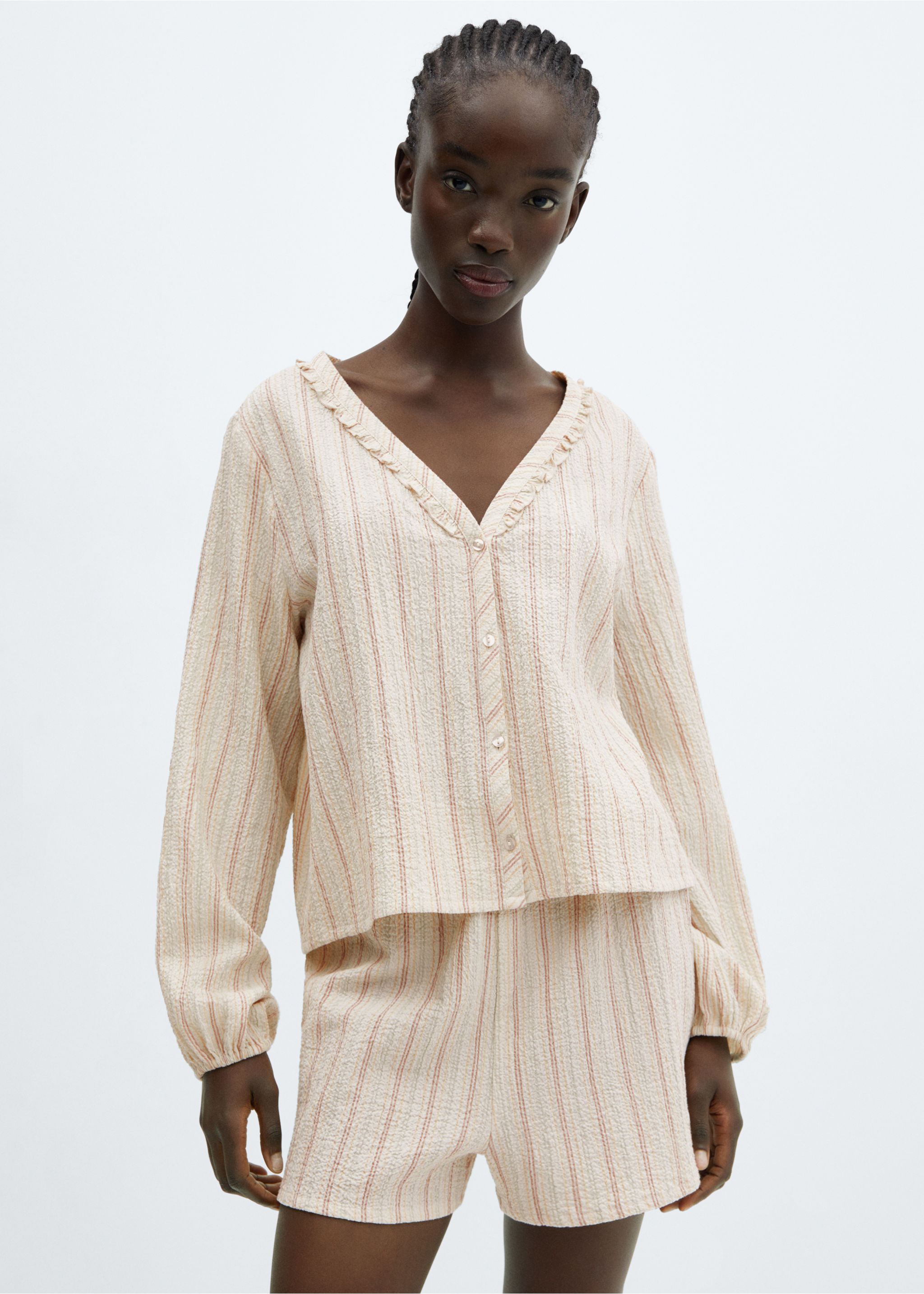 Two-piece textured cotton pyjamas - Medium plane