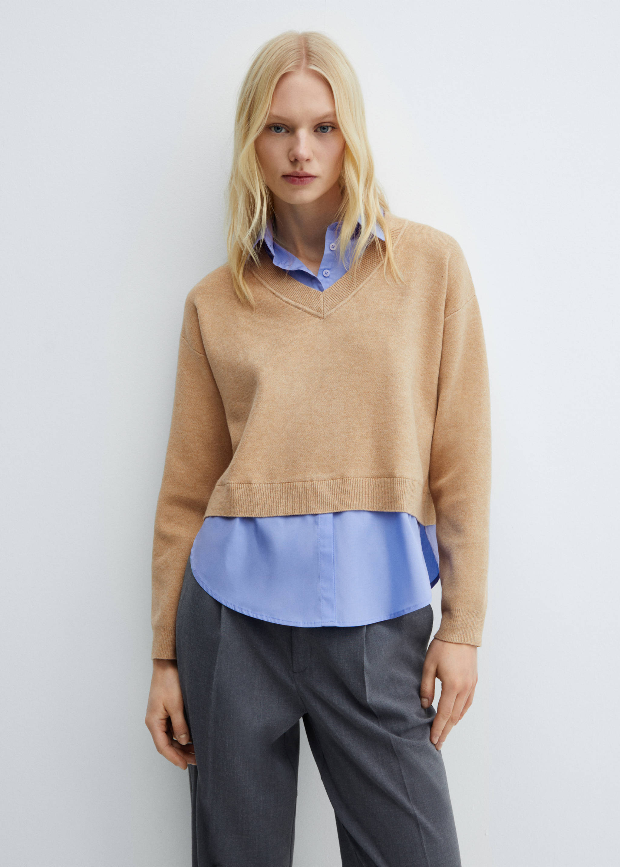 Pullover mit Hemdeinsatz - Mittlere Ansicht