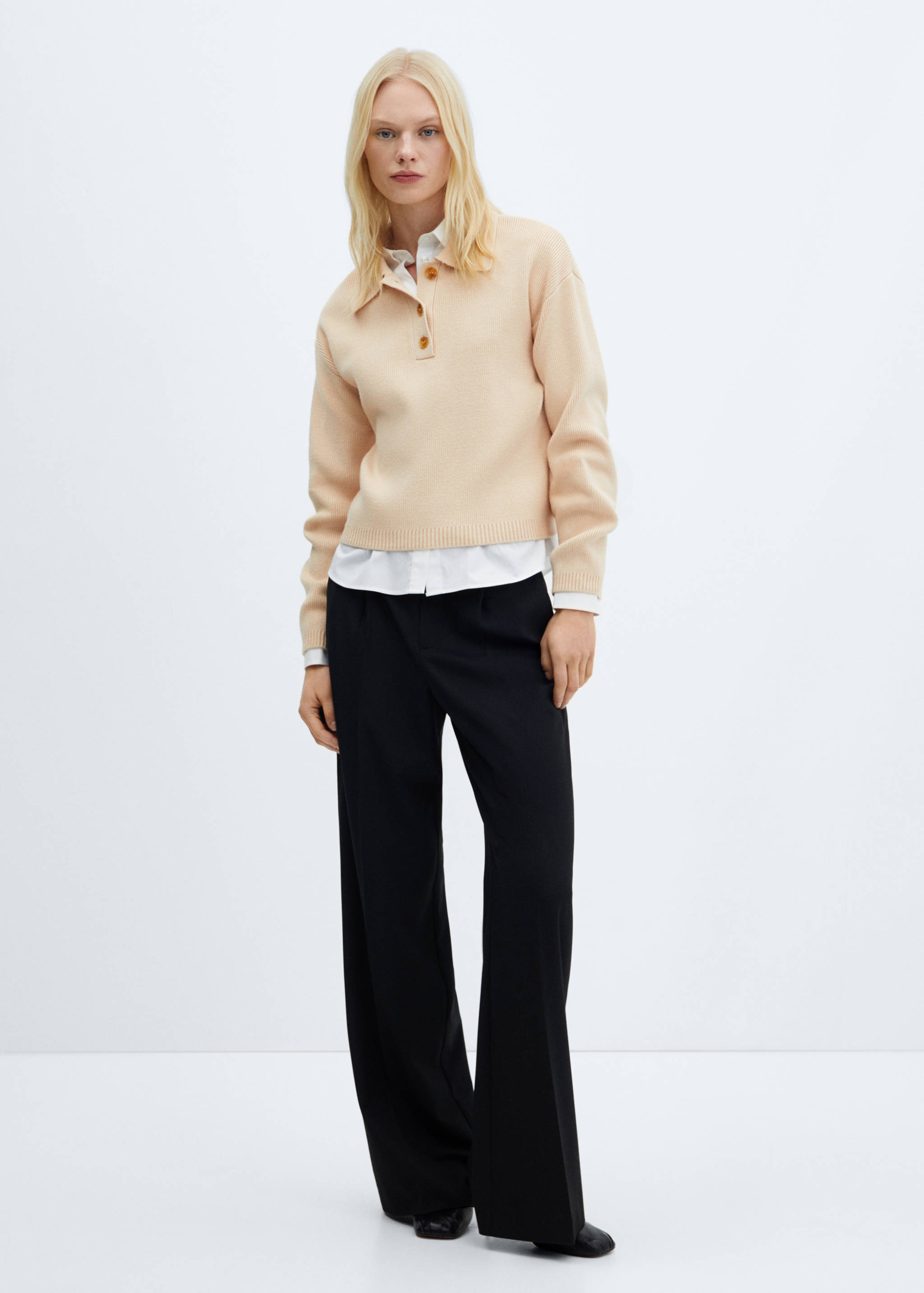 Buttoned collar knit sweater - General plane