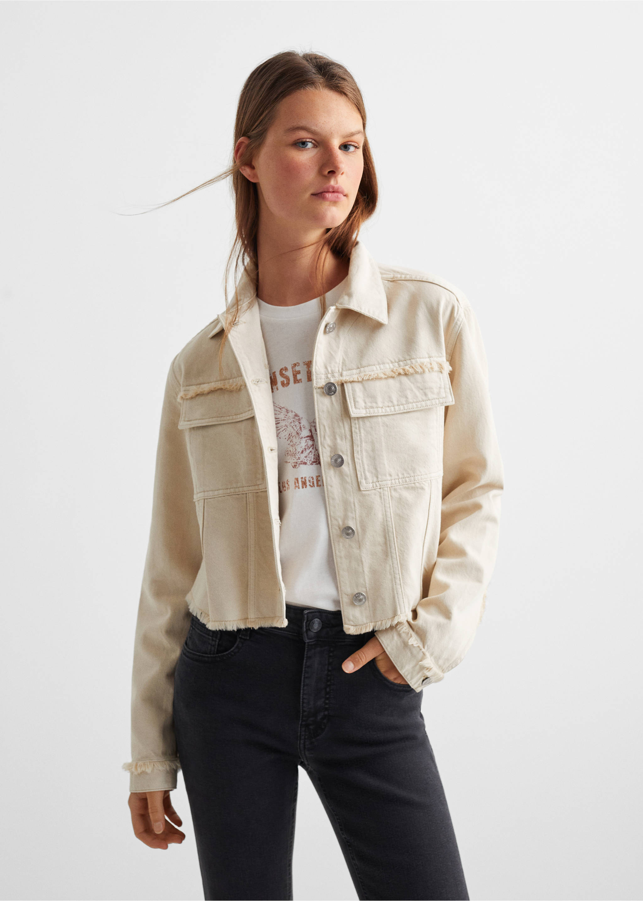 Blouson jean poches - Plan moyen, Beige. Ref: 67094466-00.