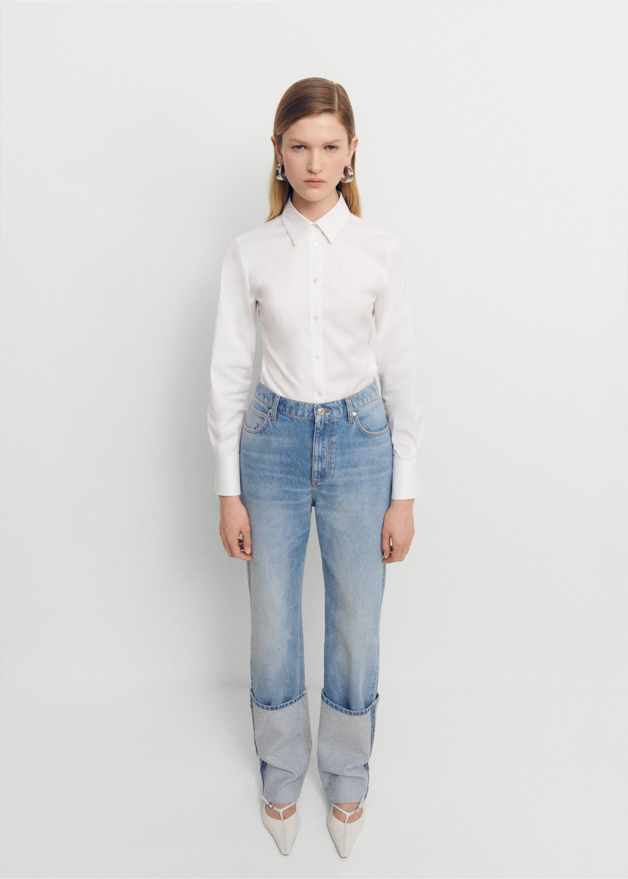 Turned-up straight jeans - General plane, Medium Blue. Ref: 67094474-00.