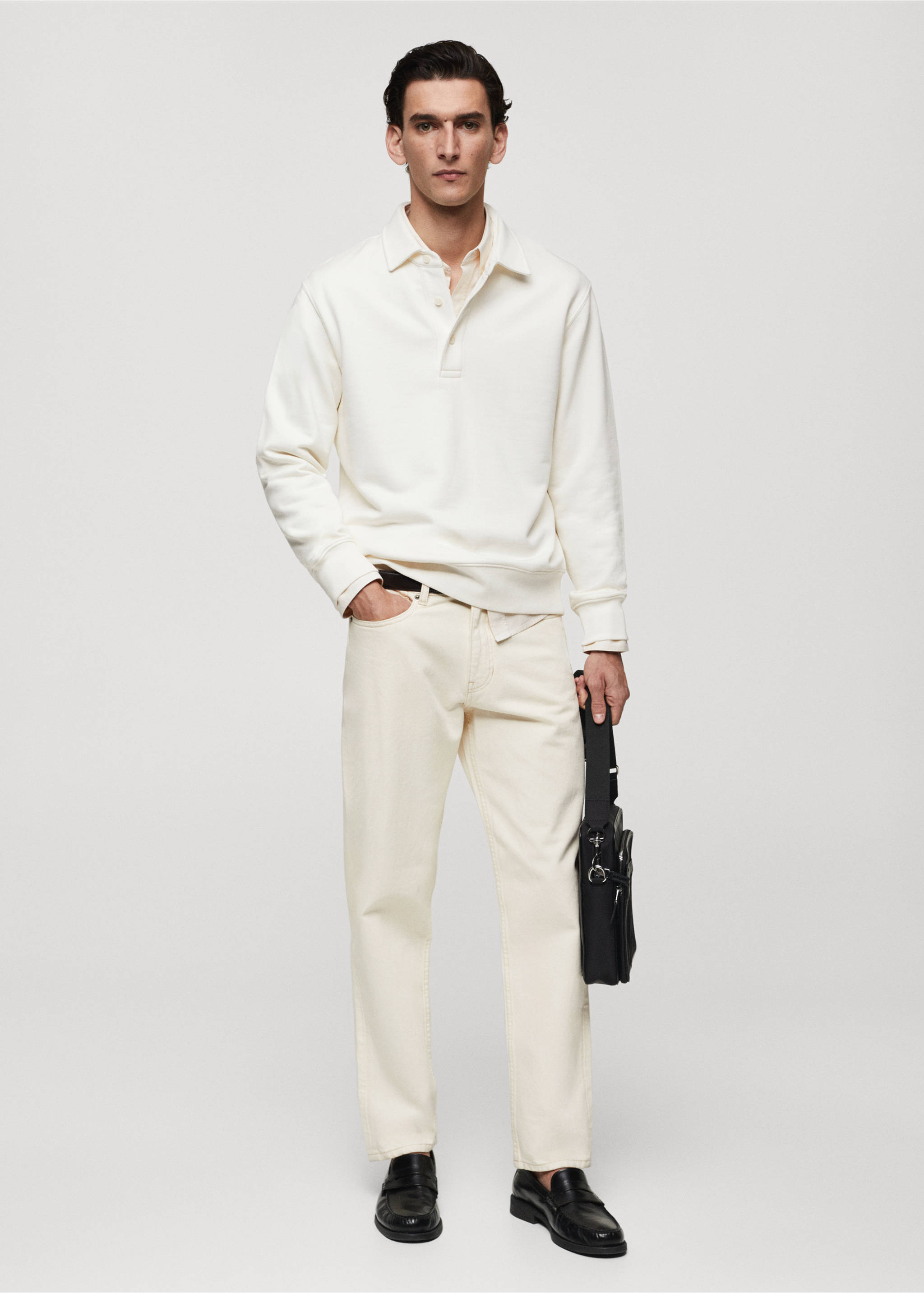 Cotton polo sweatshirt - General plane, Ecru. Ref: 67094479-00.