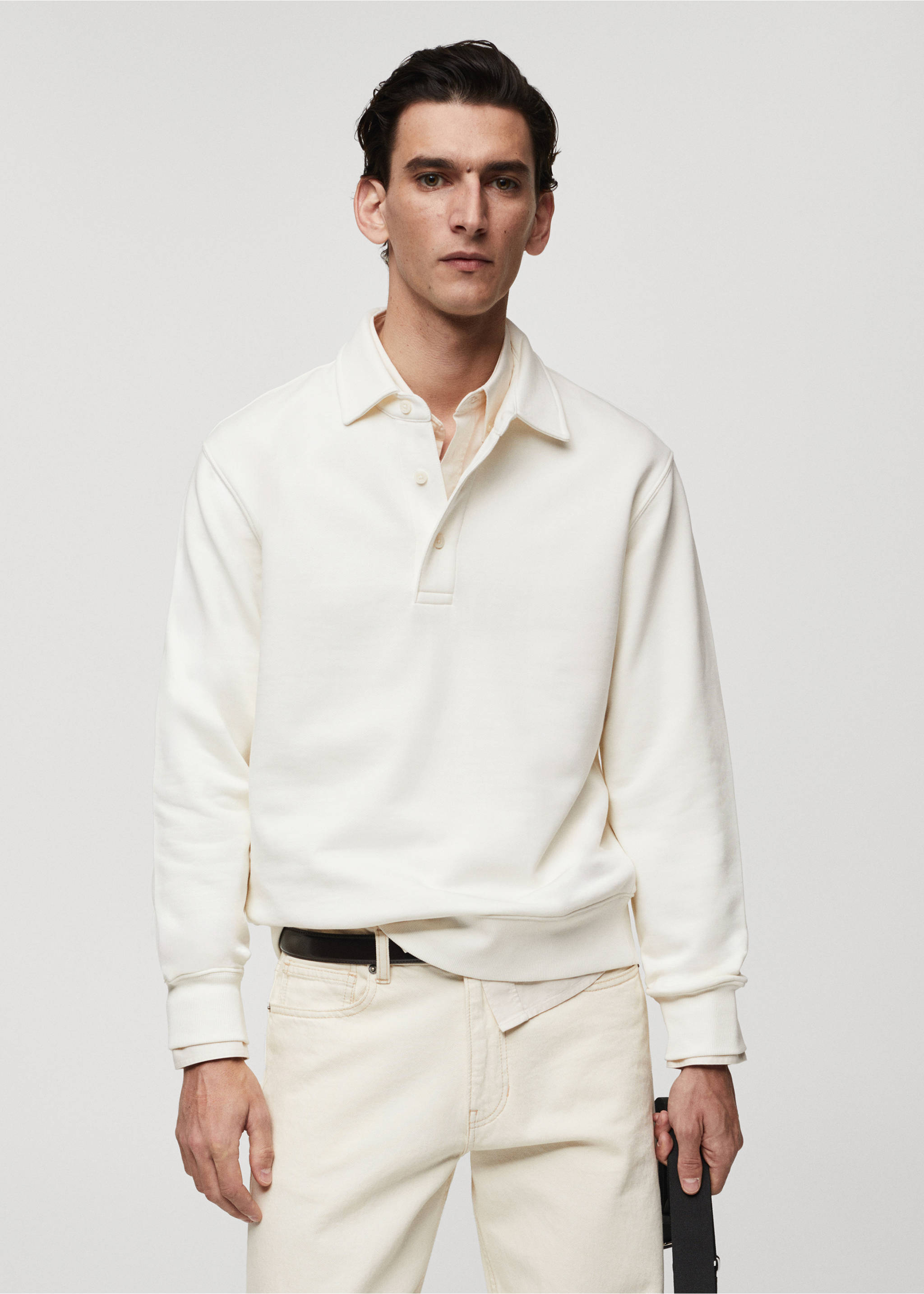 Cotton polo sweatshirt - Medium plane, Ecru. Ref: 67094479-00.