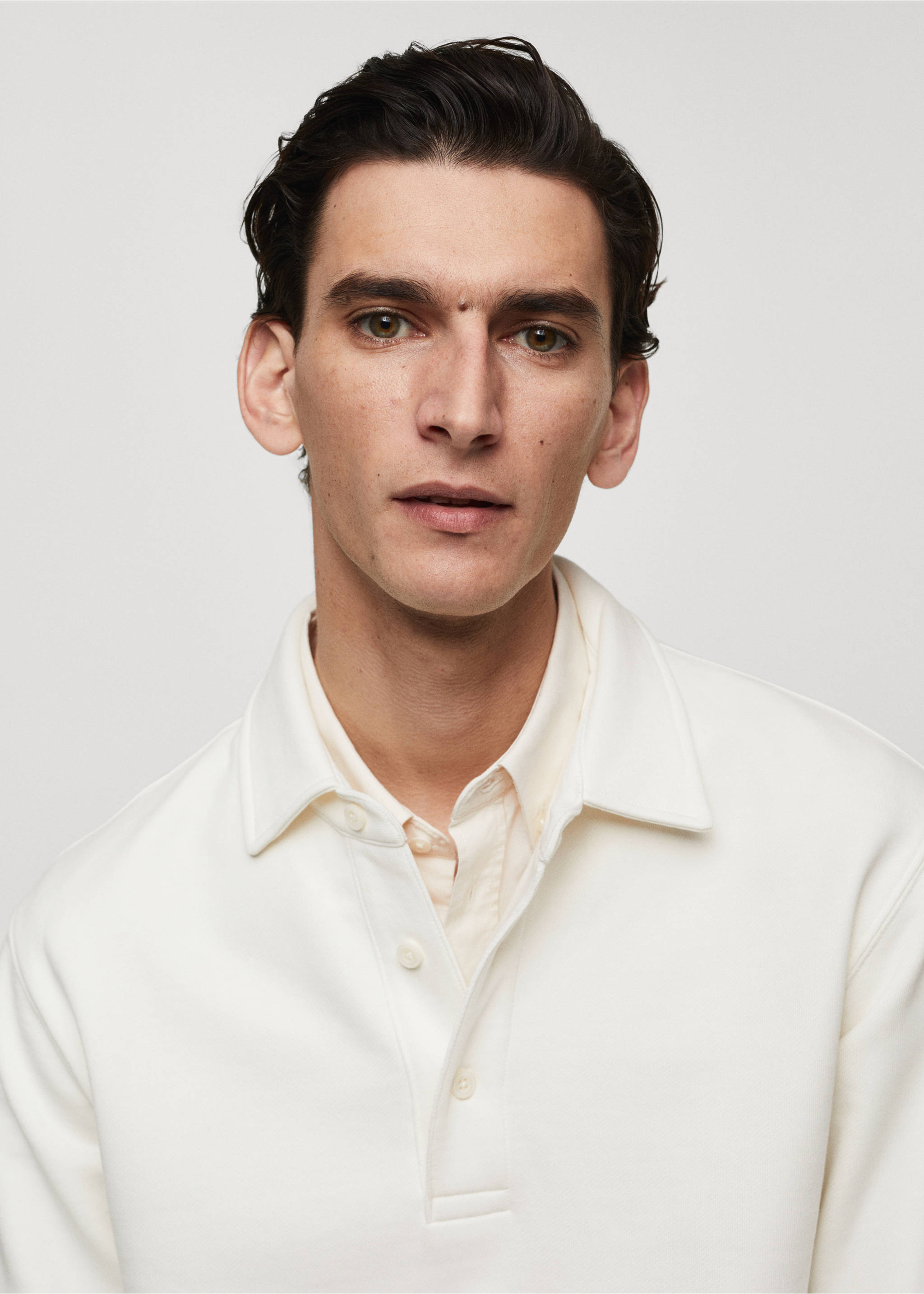 Cotton polo sweatshirt - Details of the article 1, Ecru. Ref: 67094479-00.