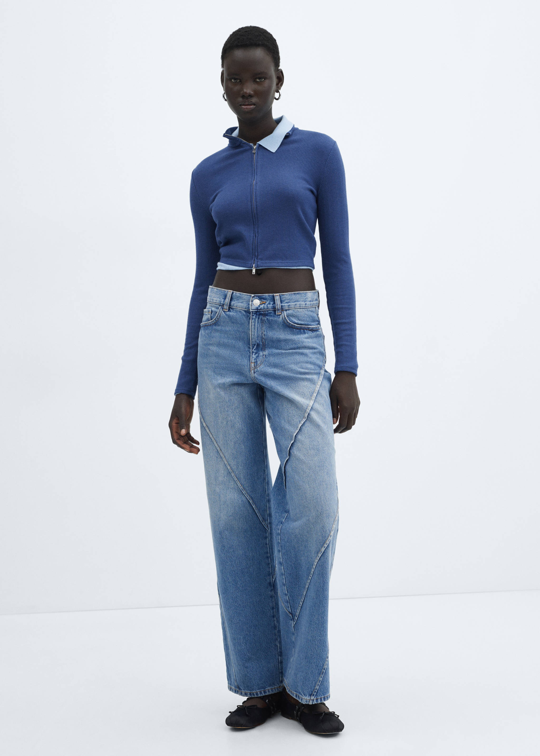 Wideleg jeans with decorative seams - General plane