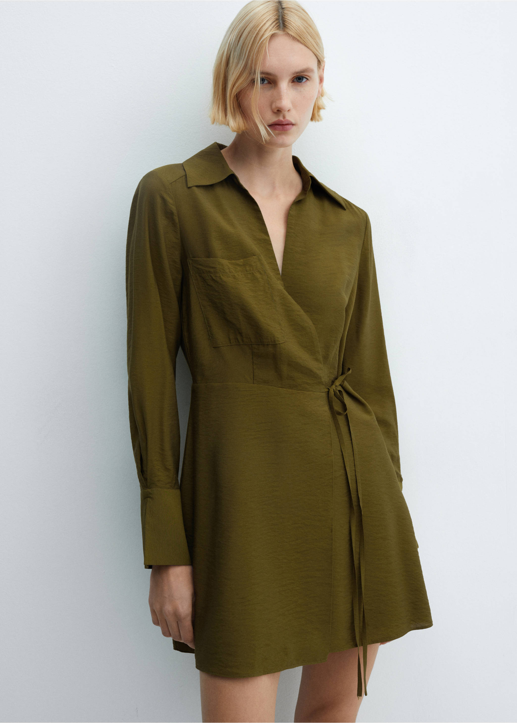 Bow wrap dress - Medium plane, Khaki. Ref: 67095739-00.
