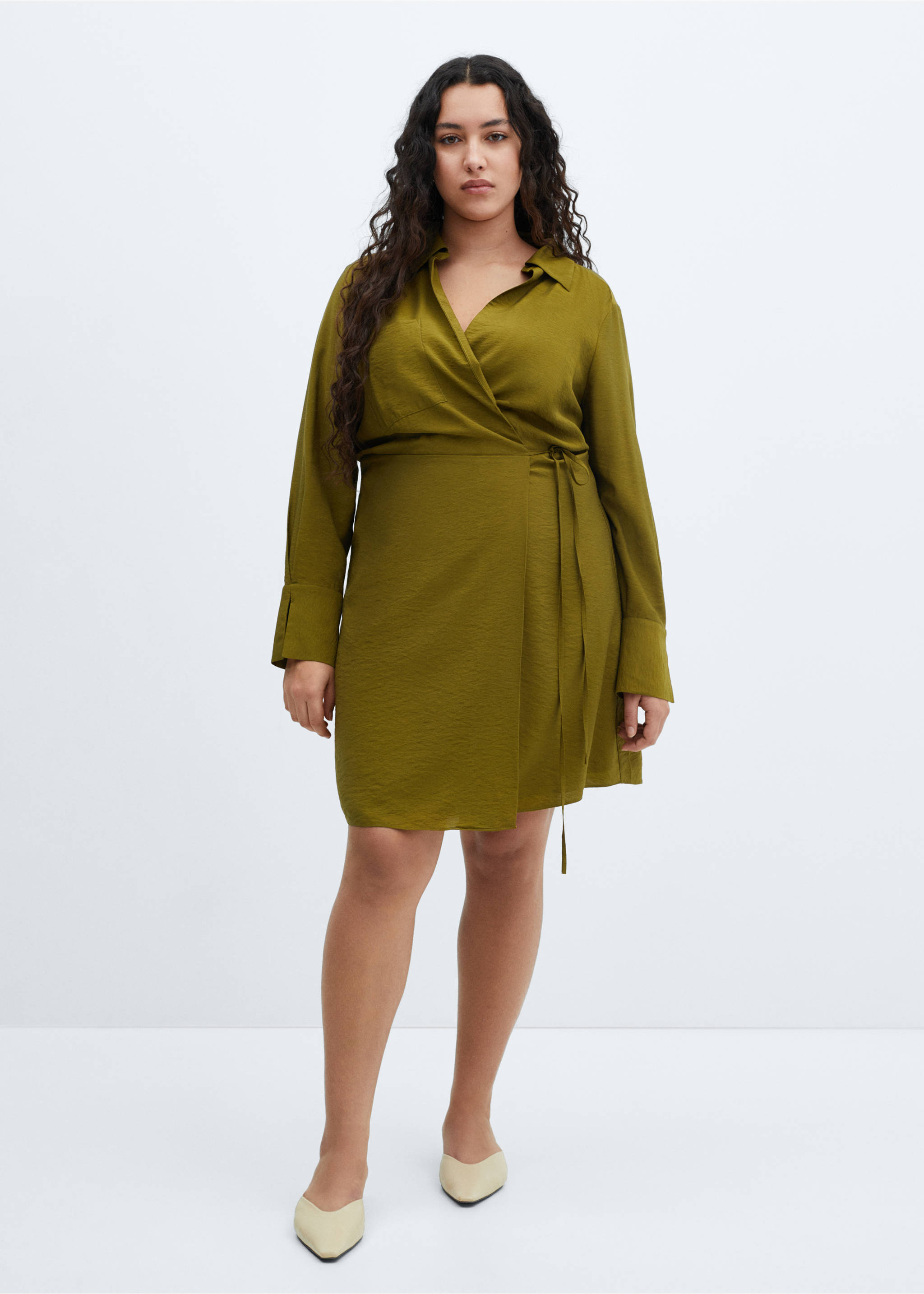 Bow wrap dress - Details of the article 3, Khaki. Ref: 67095739-00.