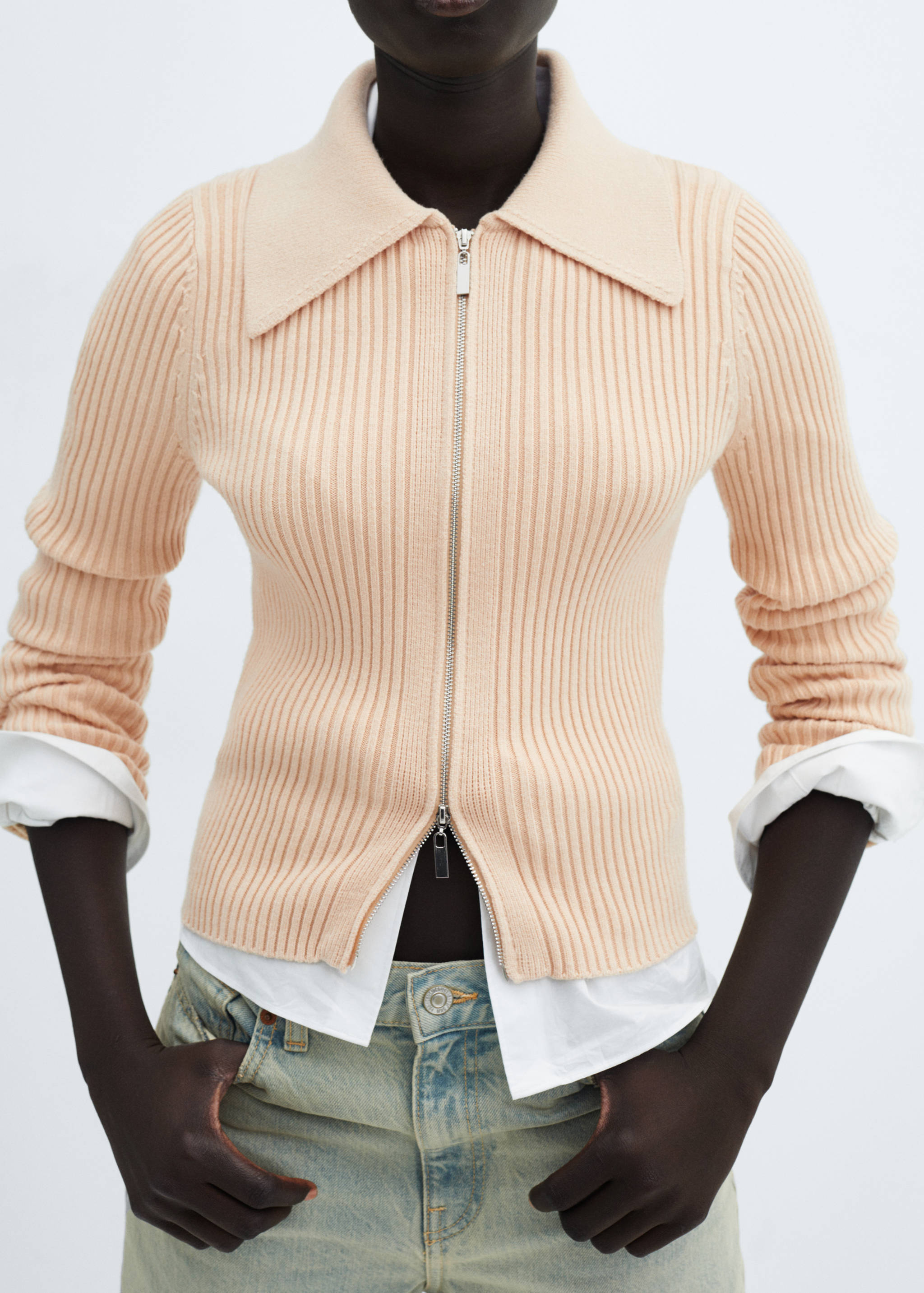 Ribbed cardigan with zip - Medium plane