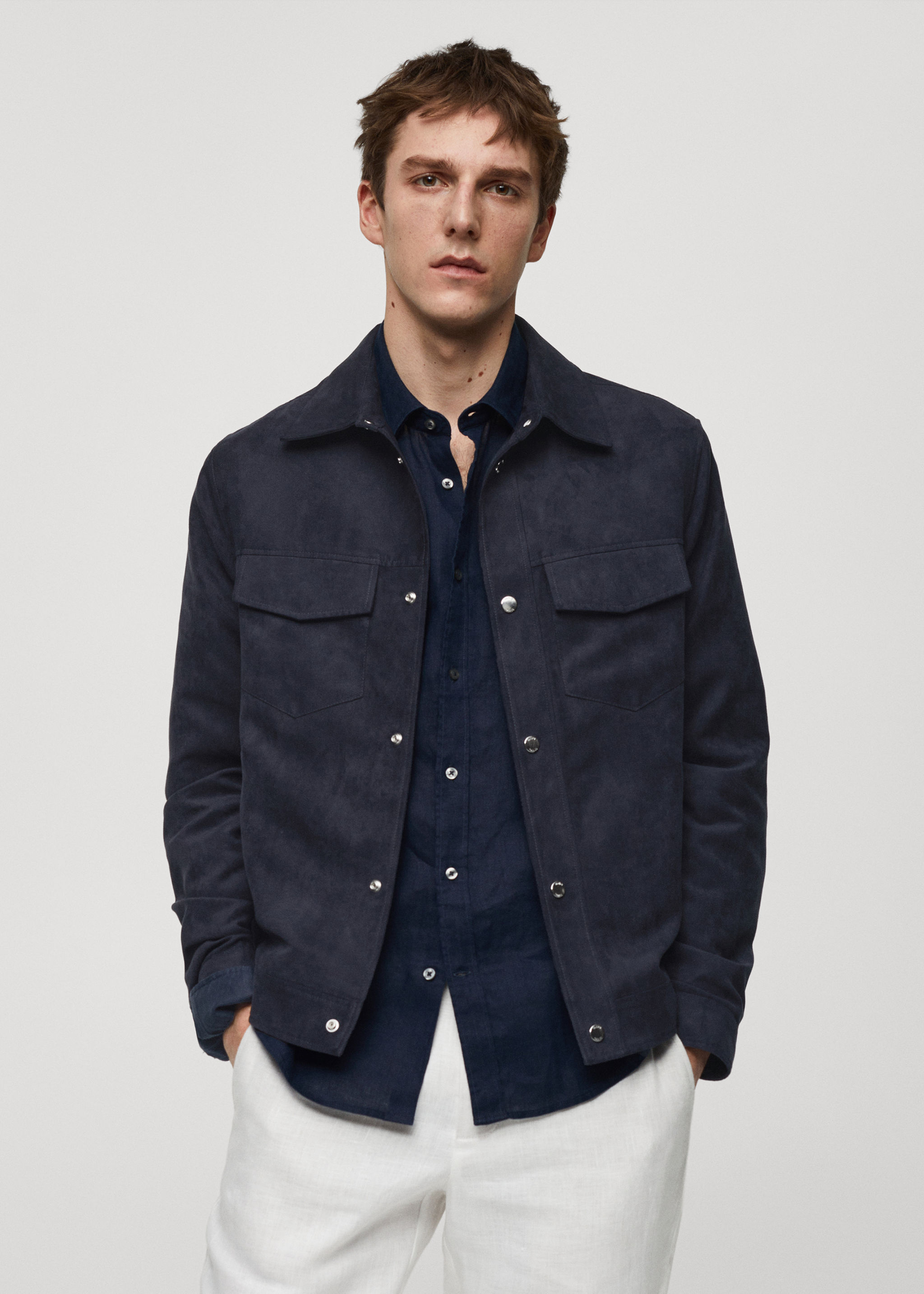 Suede-effect jacket with pockets - Men | MANGO OUTLET USA Suede-effect jacket with pockets - Men | MANGO OUTLET USA
