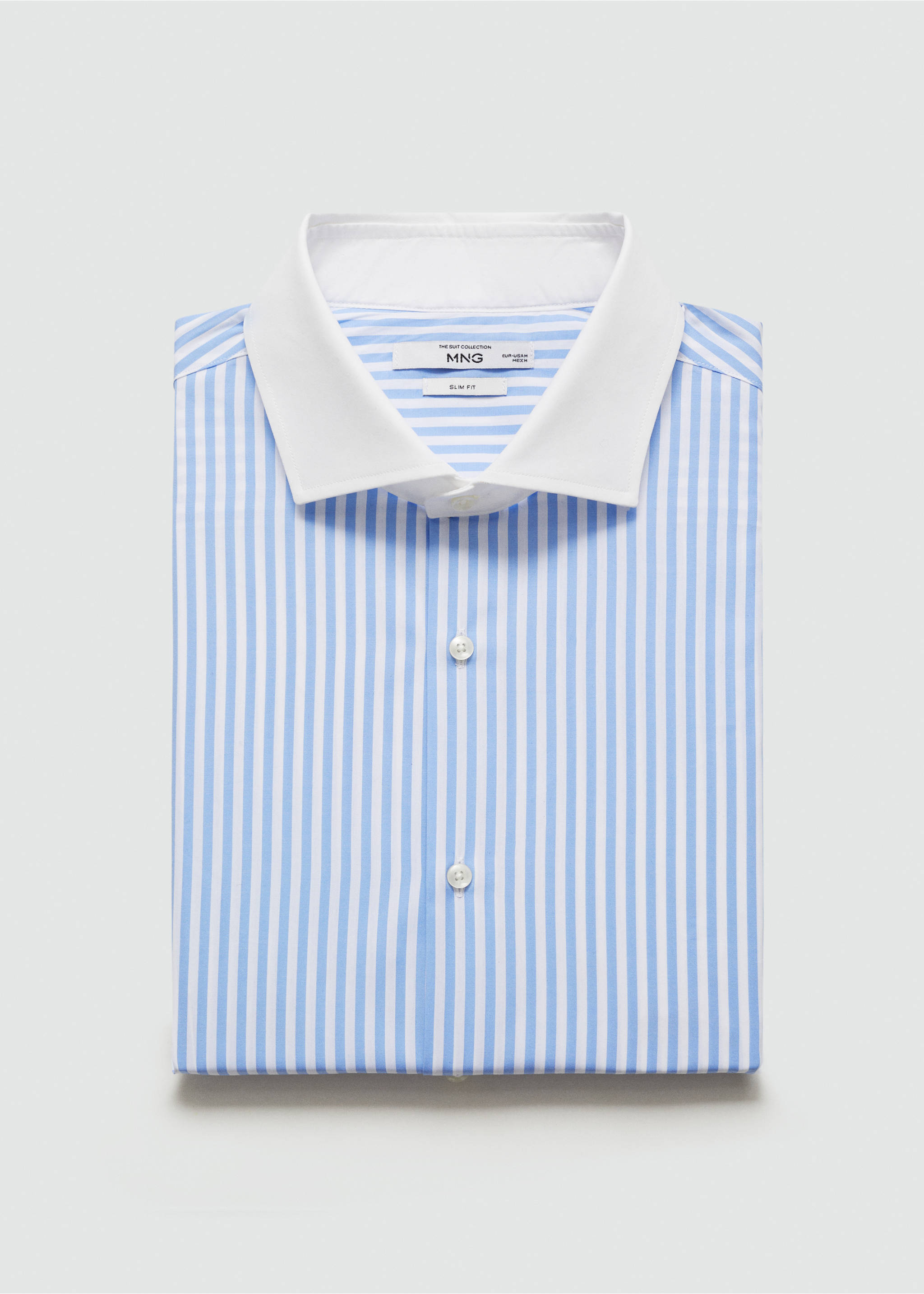 Gestreiftes Slim-Fit-Anzughemd - Detail des Artikels 0, Himmelblau. Ref: 67095978-00.