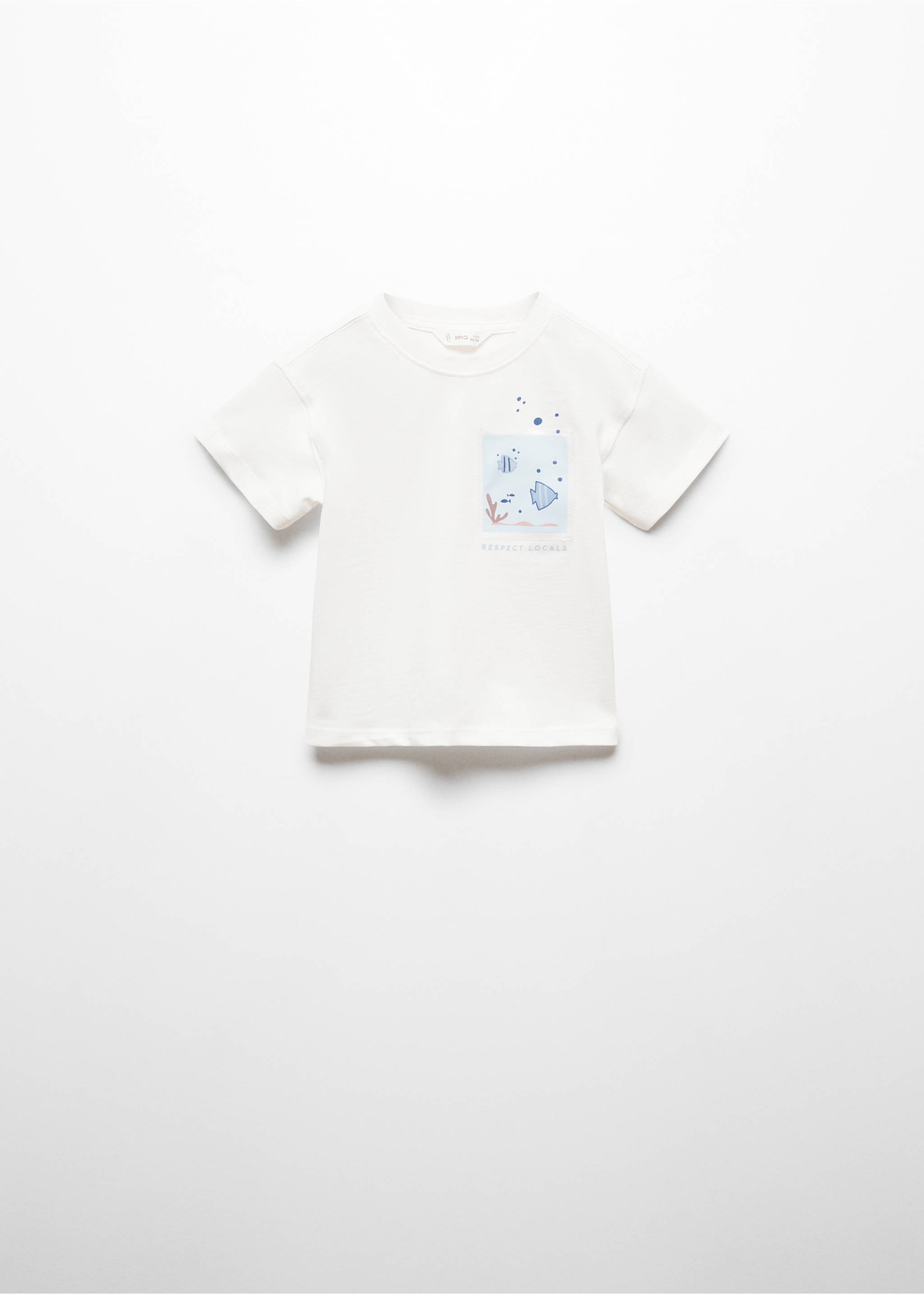 T-Shirt mit gemusterter Brusttasche - Artikel ohne Model, Cremeweiß. Ref: 67096049-00.