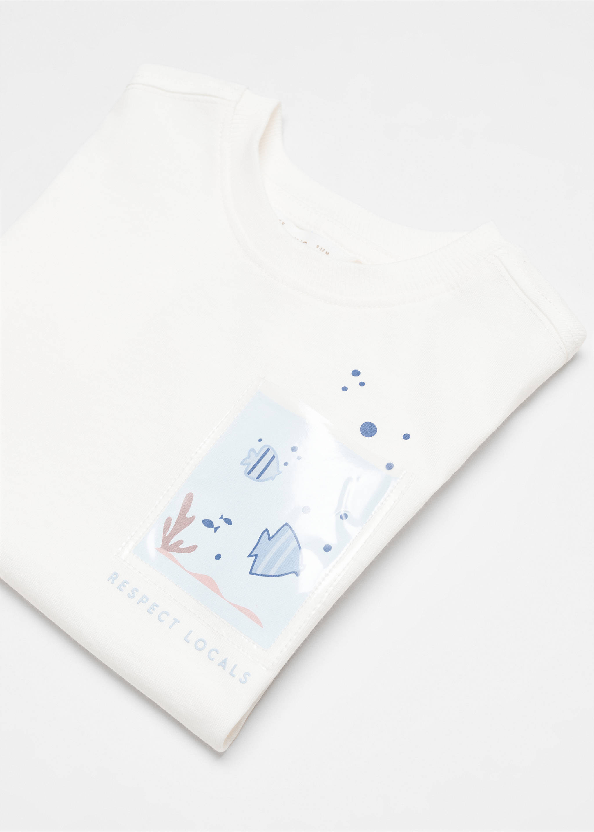 T-Shirt mit gemusterter Brusttasche - Detail des Artikels 8, Cremeweiß. Ref: 67096049-00.