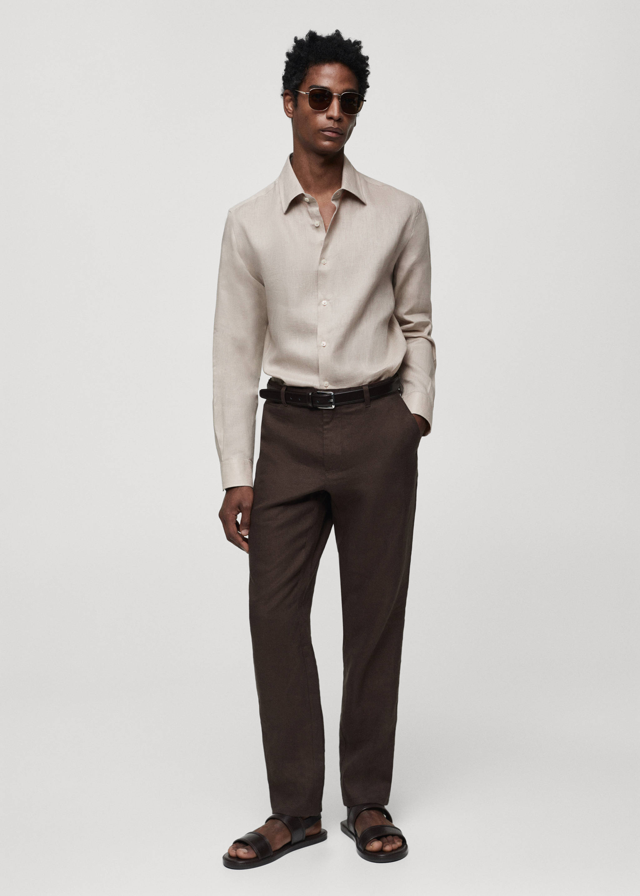 Regular-fit 100% linen shirt - General plane