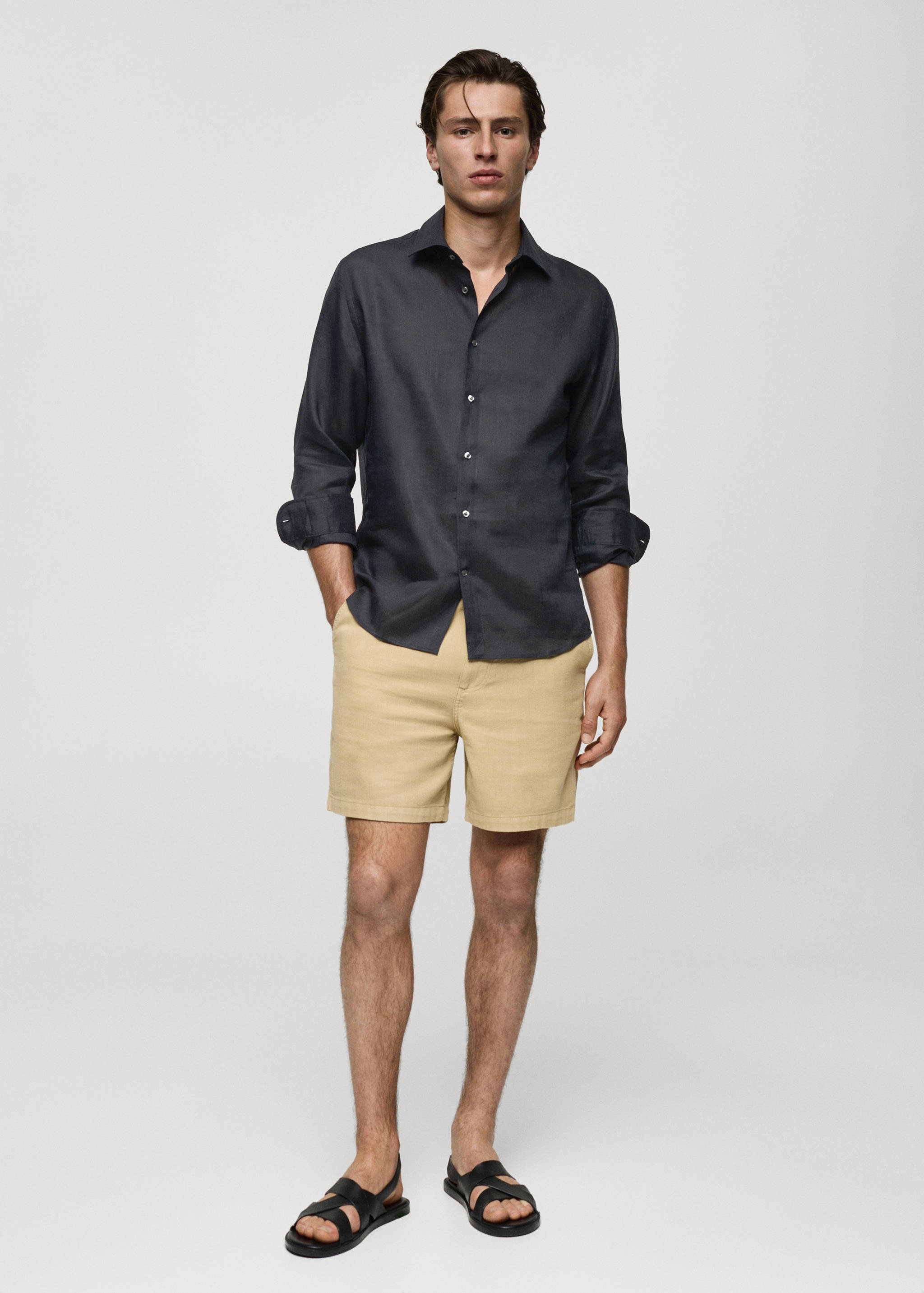 Regular-fit 100% linen shirt - General plane