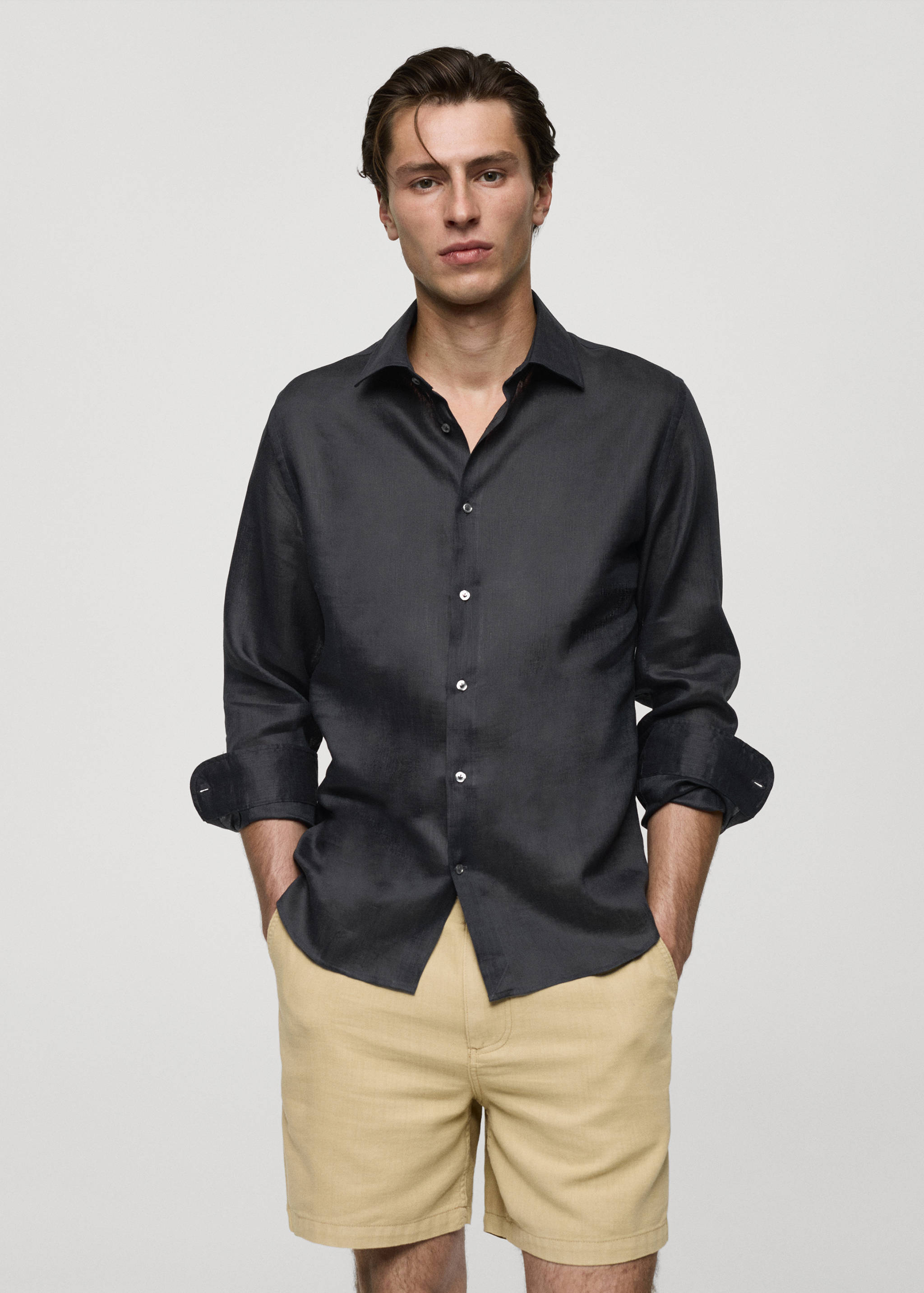 Regular-fit 100% linen shirt - Medium plane
