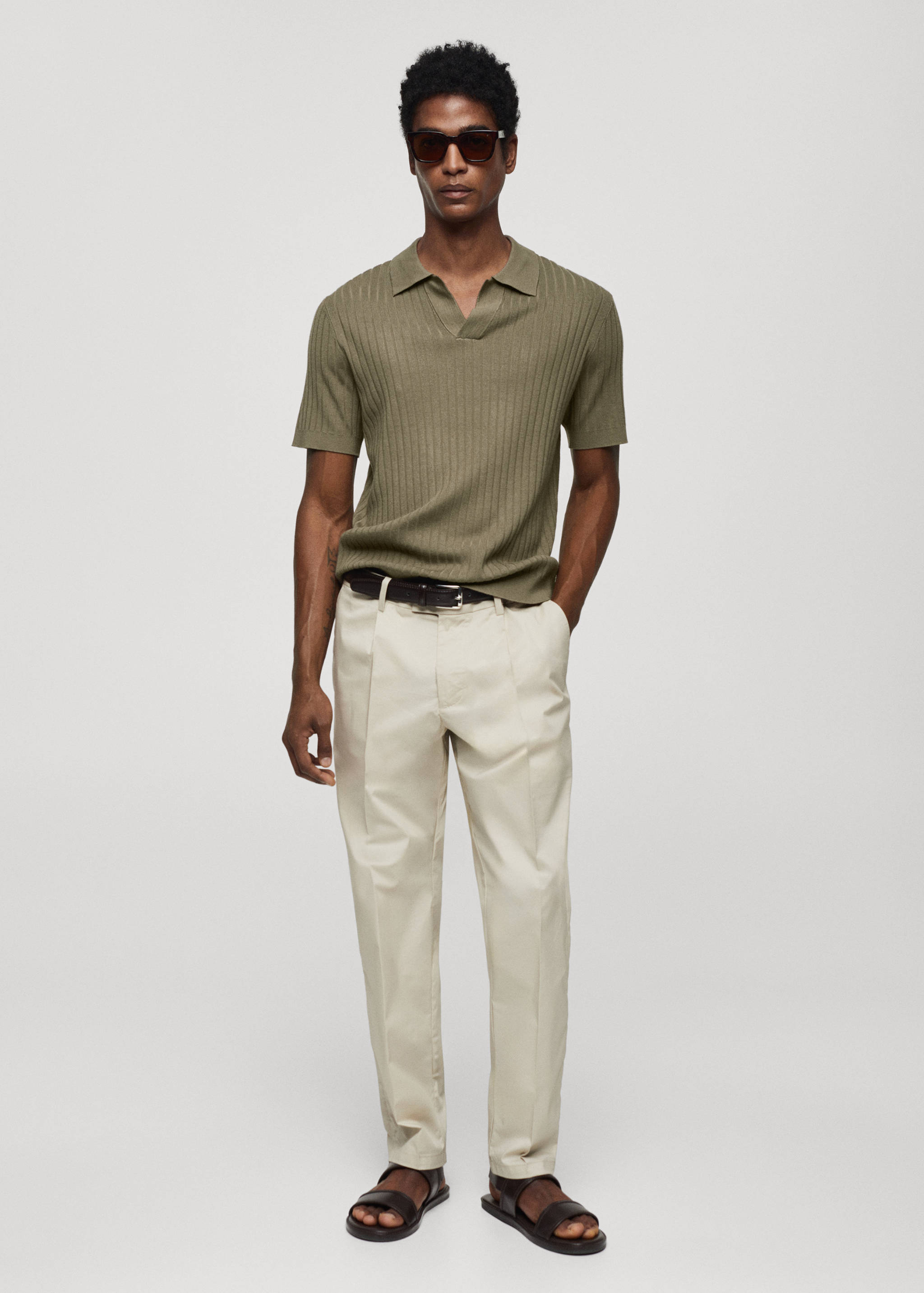Short-sleeved ribbed knit polo shirt - General plane