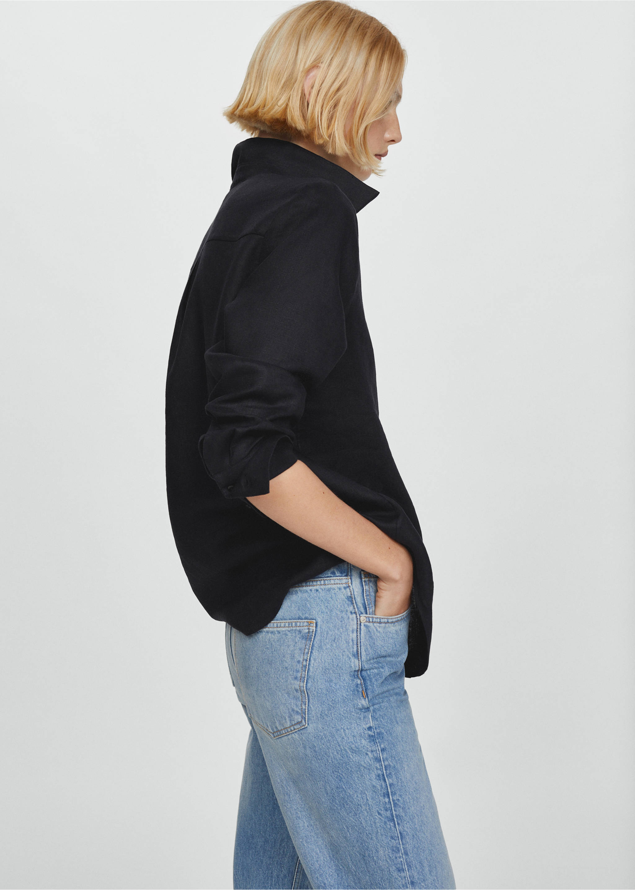 Linen 100% shirt - Medium plane, Black. Ref: 67096314-00.