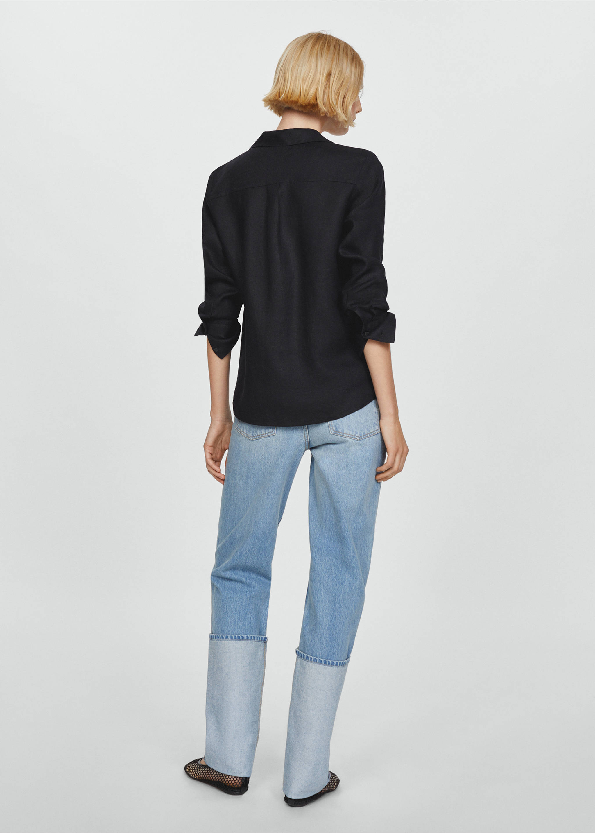 Linen 100% shirt - Reverse of the article, Black. Ref: 67096314-00.