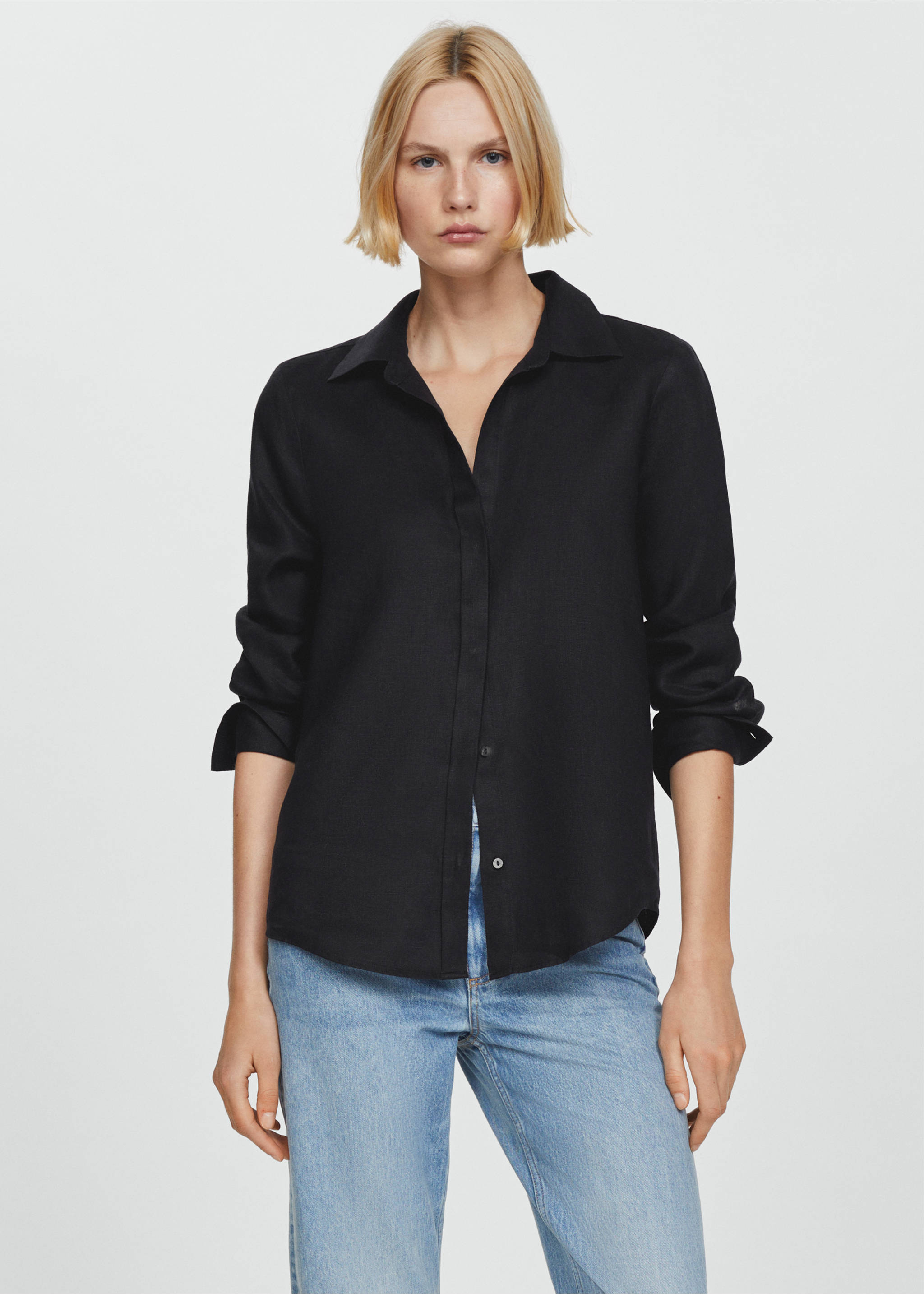 Linen 100% shirt - Details of the article 6, Black. Ref: 67096314-00.