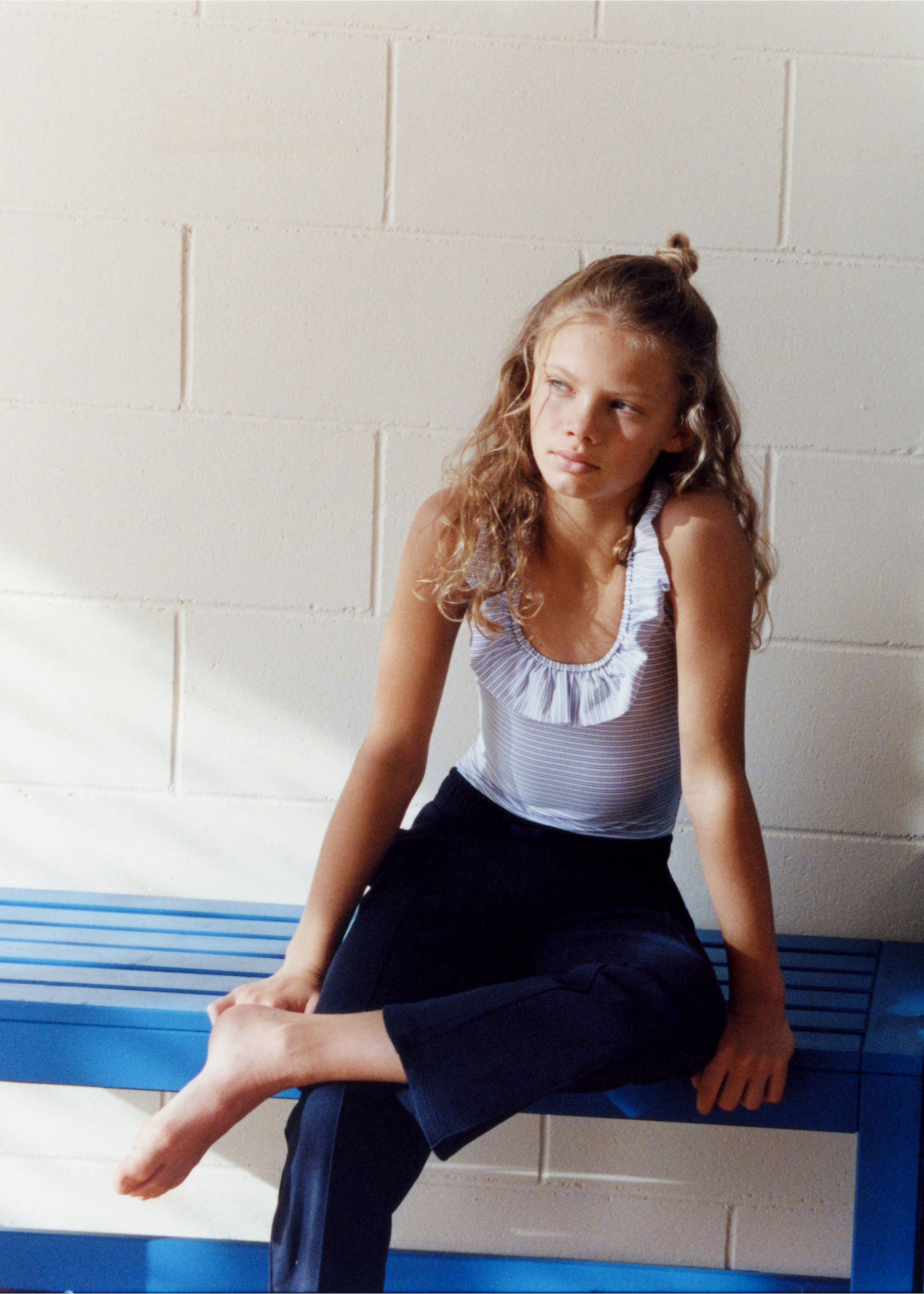 Fodros csíkos fürdőruha - Általános sík, Kék. Ref: 67096326-00.