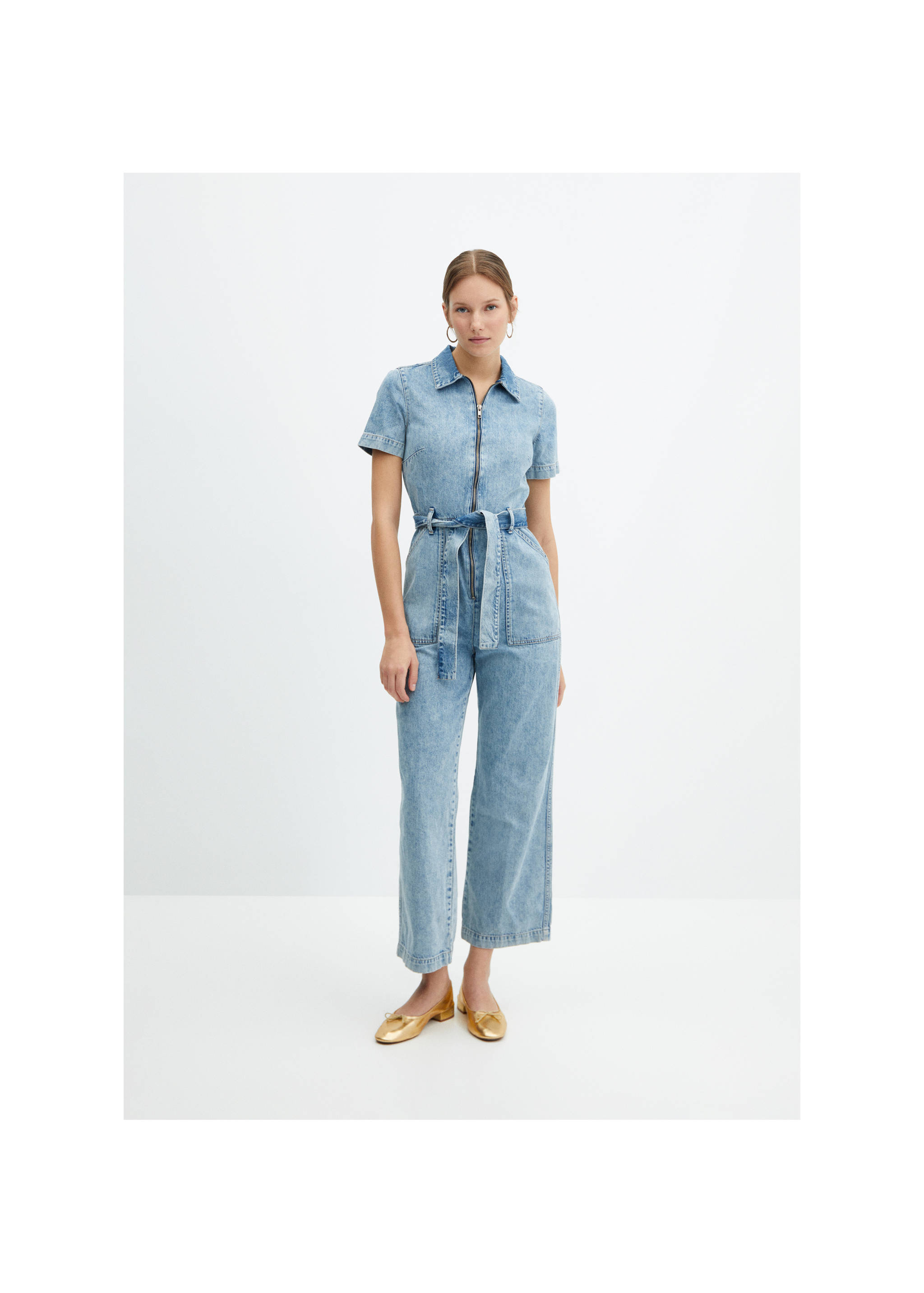 Short-sleeved denim jumpsuit - General plane, Light Blue. Ref: 67096327-00.