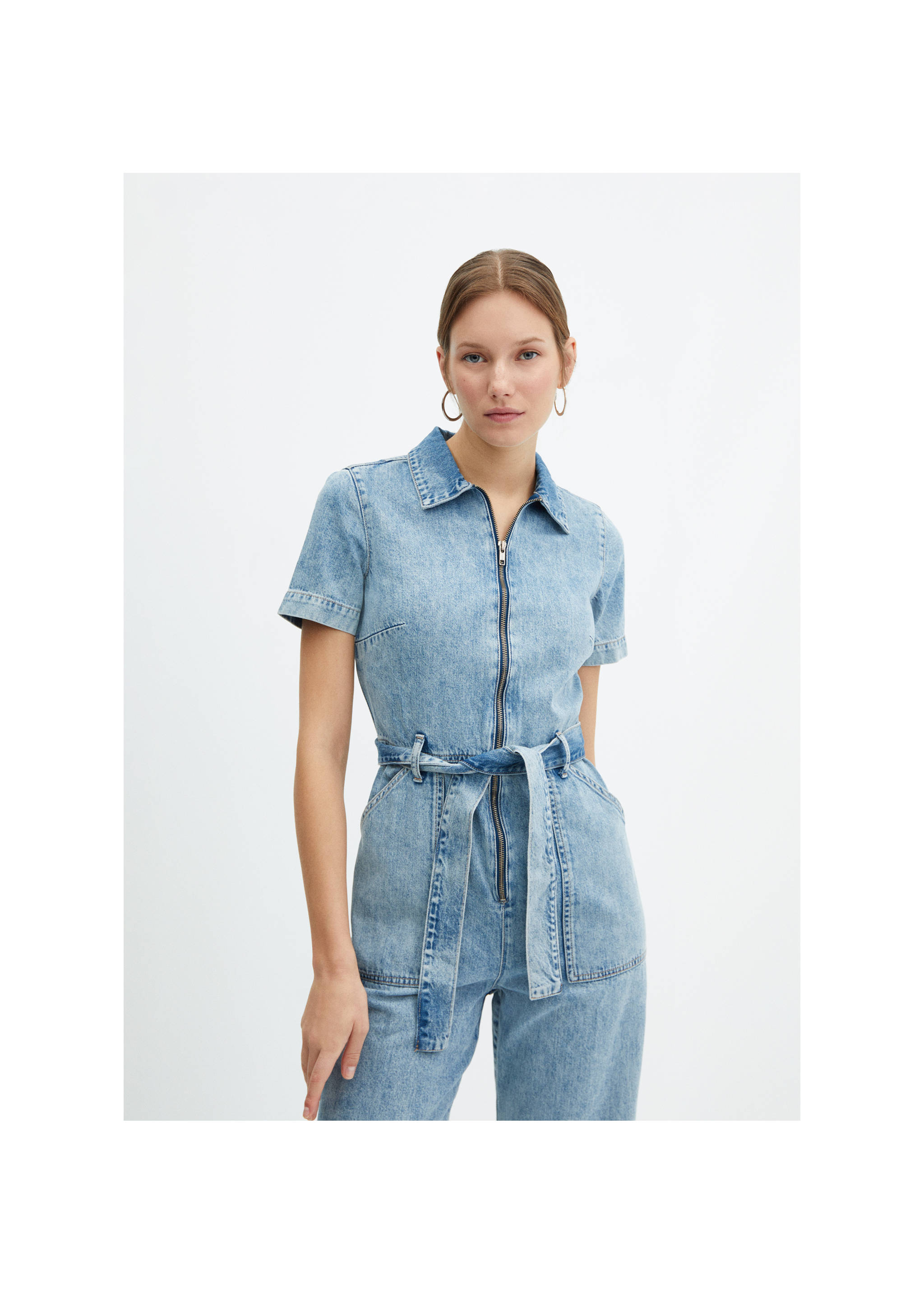 Short-sleeved denim jumpsuit - Medium plane, Light Blue. Ref: 67096327-00.