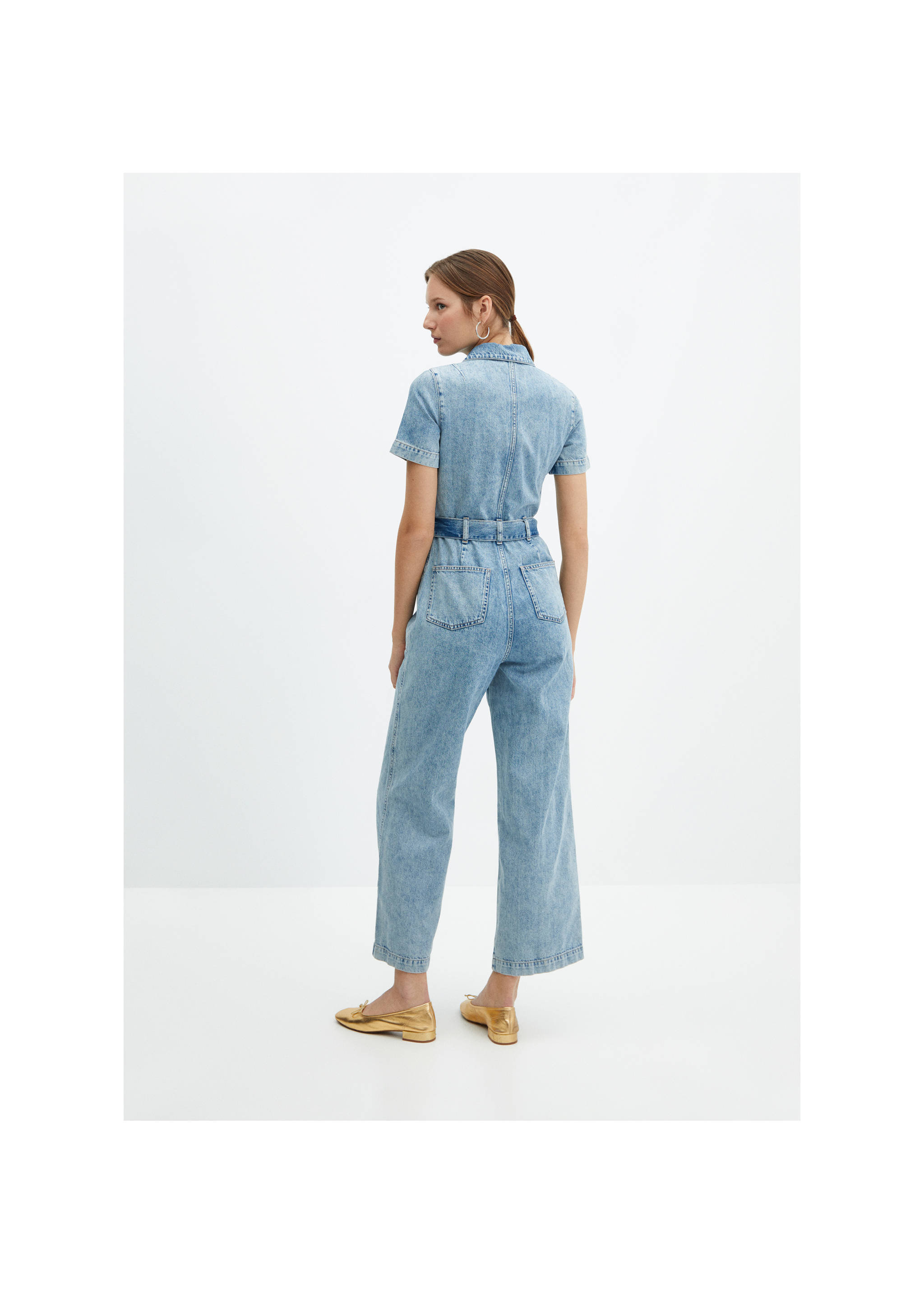 Short-sleeved denim jumpsuit - Reverse of the article, Light Blue. Ref: 67096327-00.
