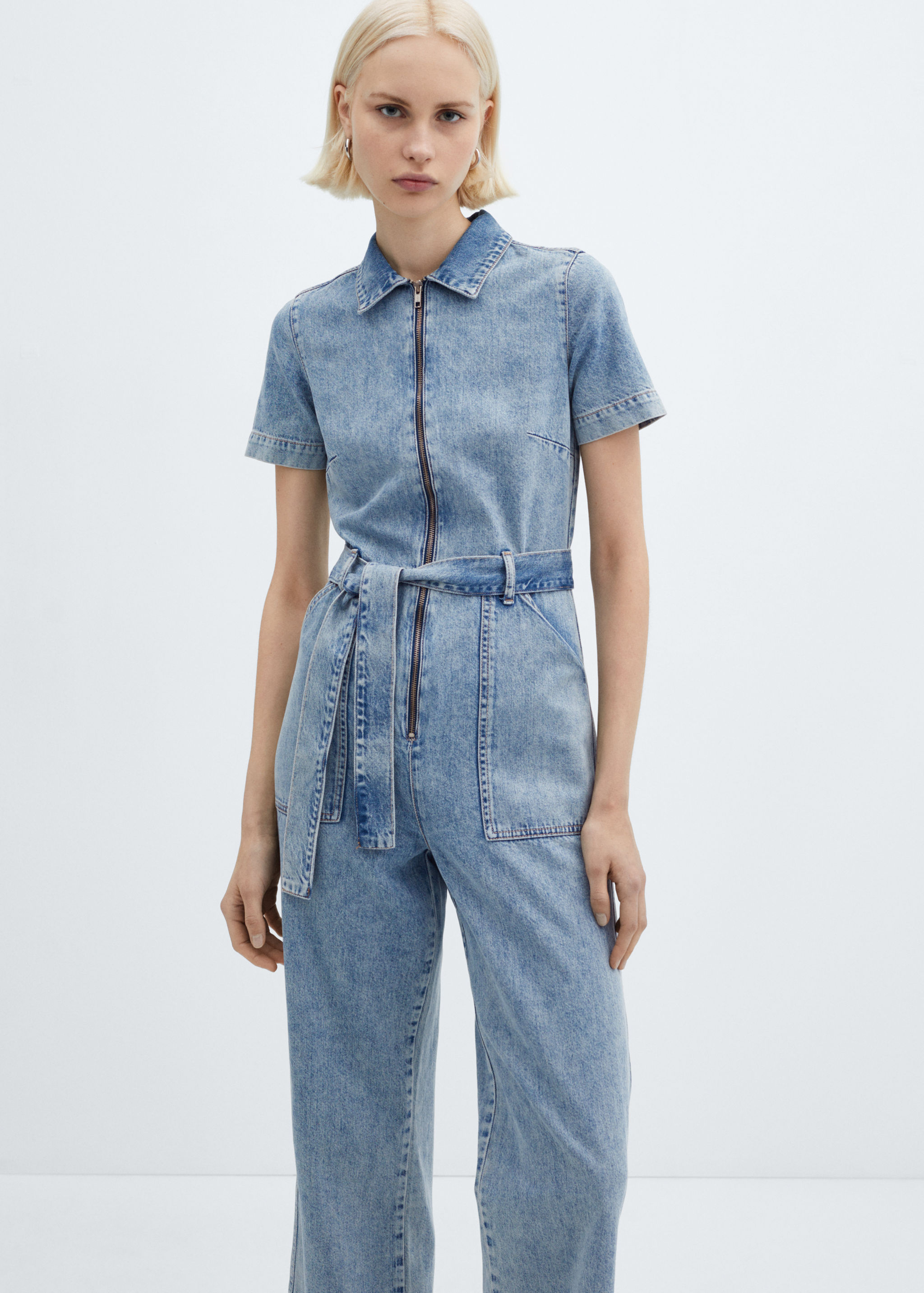 Short-sleeved denim jumpsuit - Medium plane