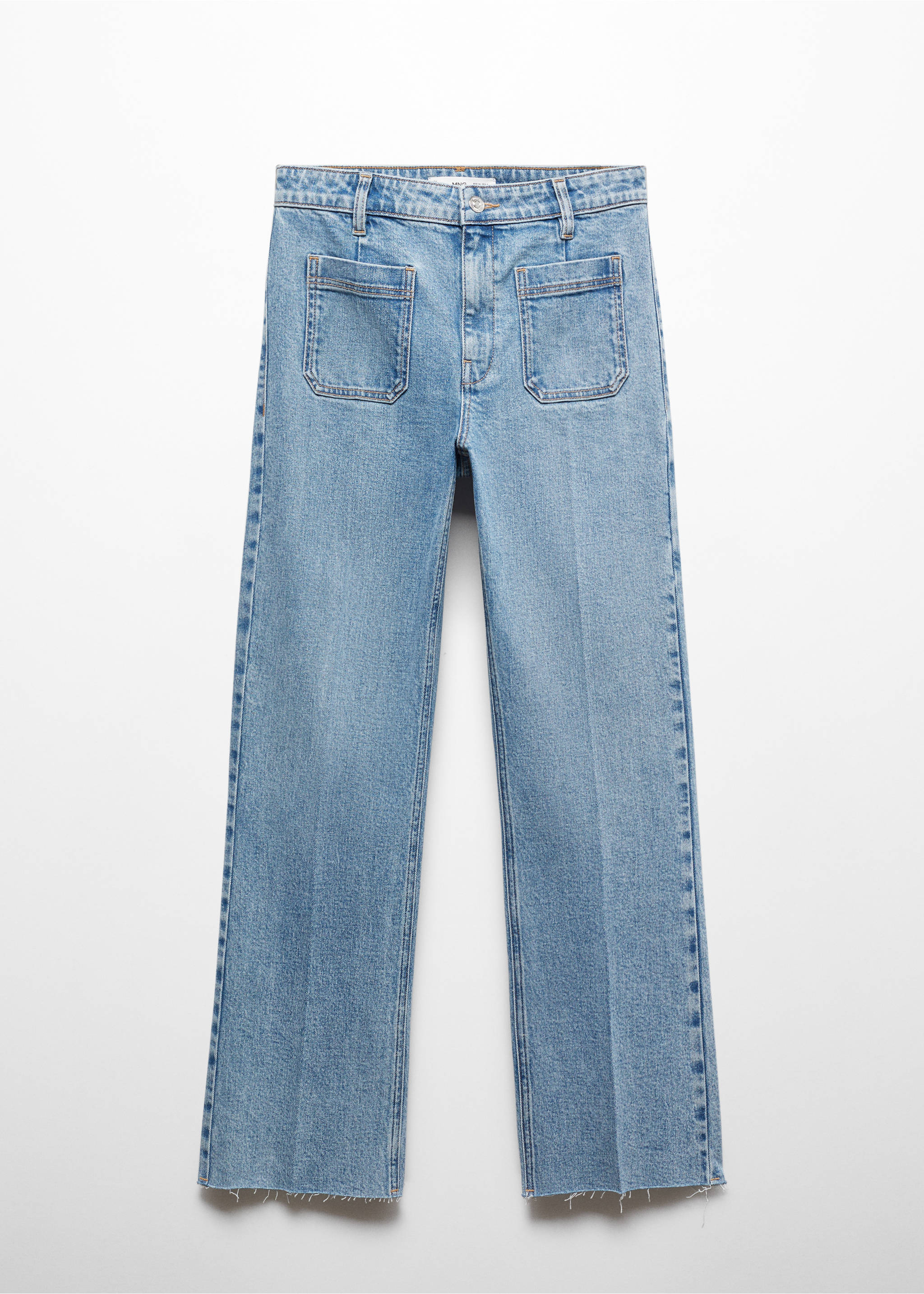 Flared cropped jeans med lommer - Artikkel uten modell, Halvblå. Ref: 67096335-00.