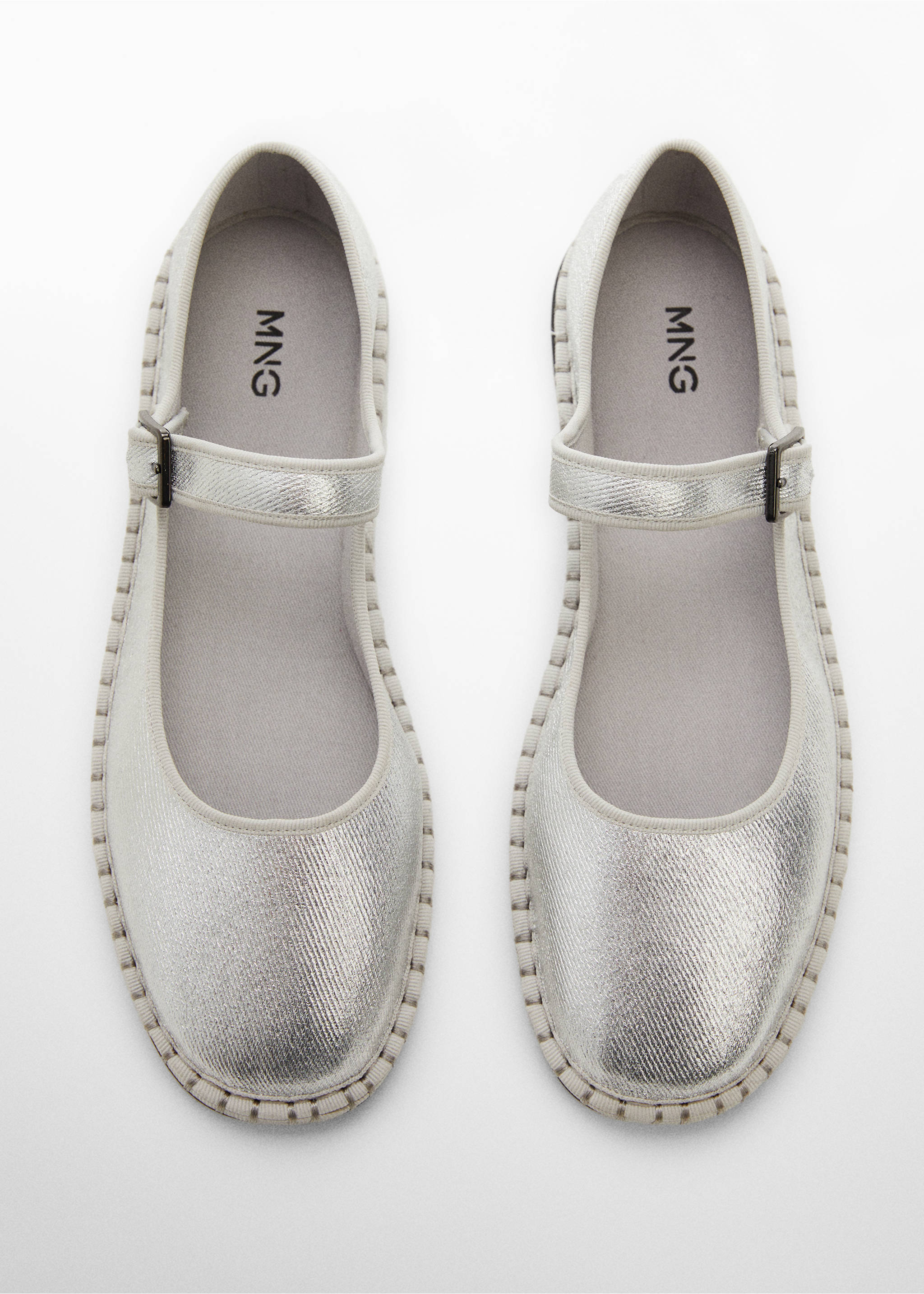 Metallic strip ballerinas - Details of the article 2, Silver. Ref: 67096337-00.