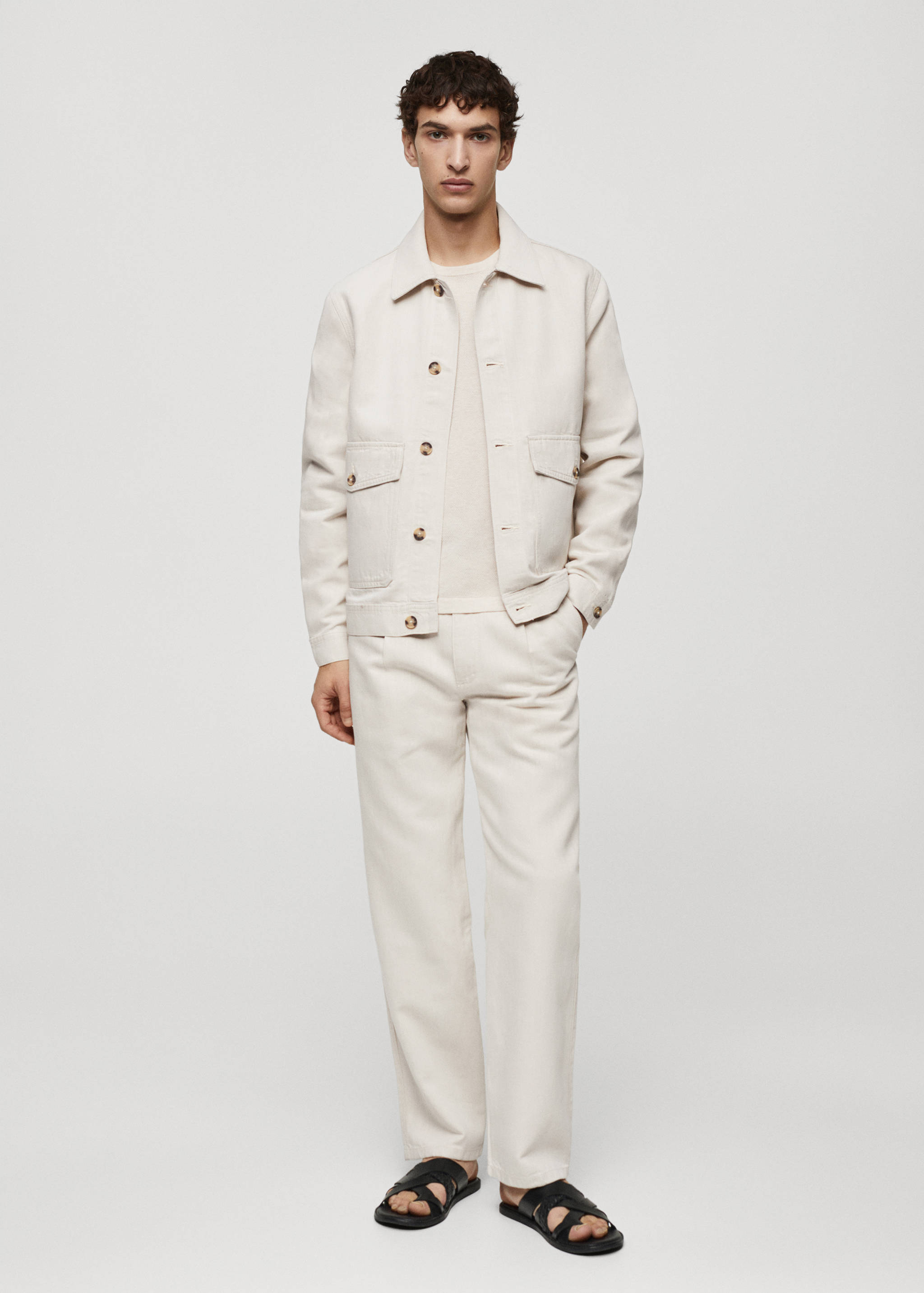 Relaxed-fit linen blend pleated jeans - General plane