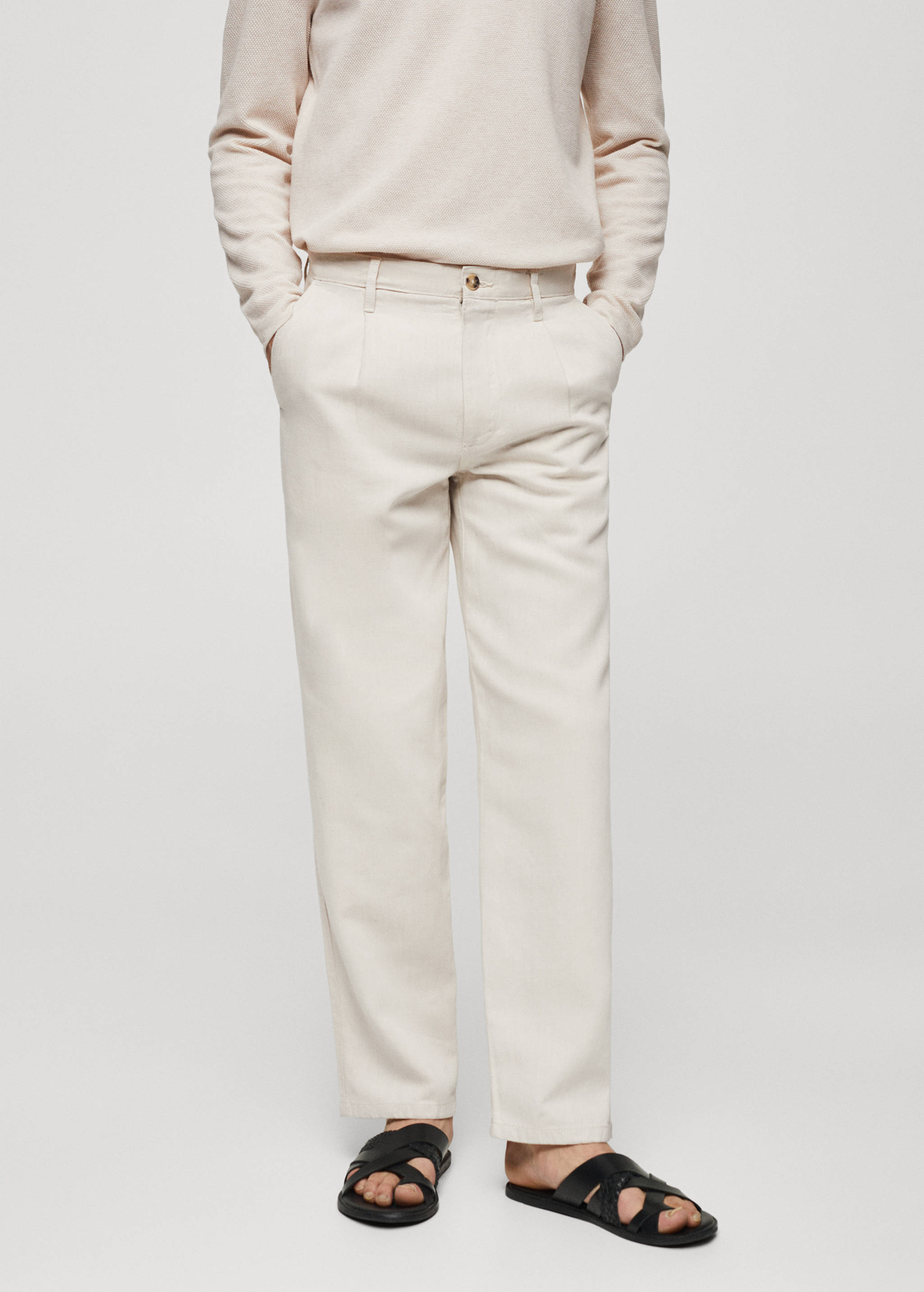 Relaxed-fit linen blend pleated jeans - Medium plane