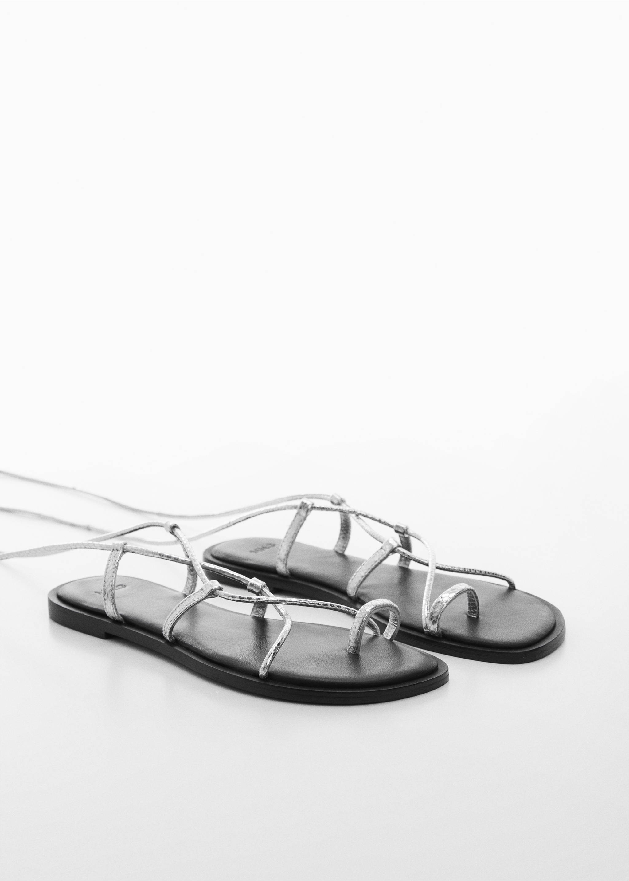 Sandales à lanières cuir - Plan moyen, Argent. Ref: 67096743-00.