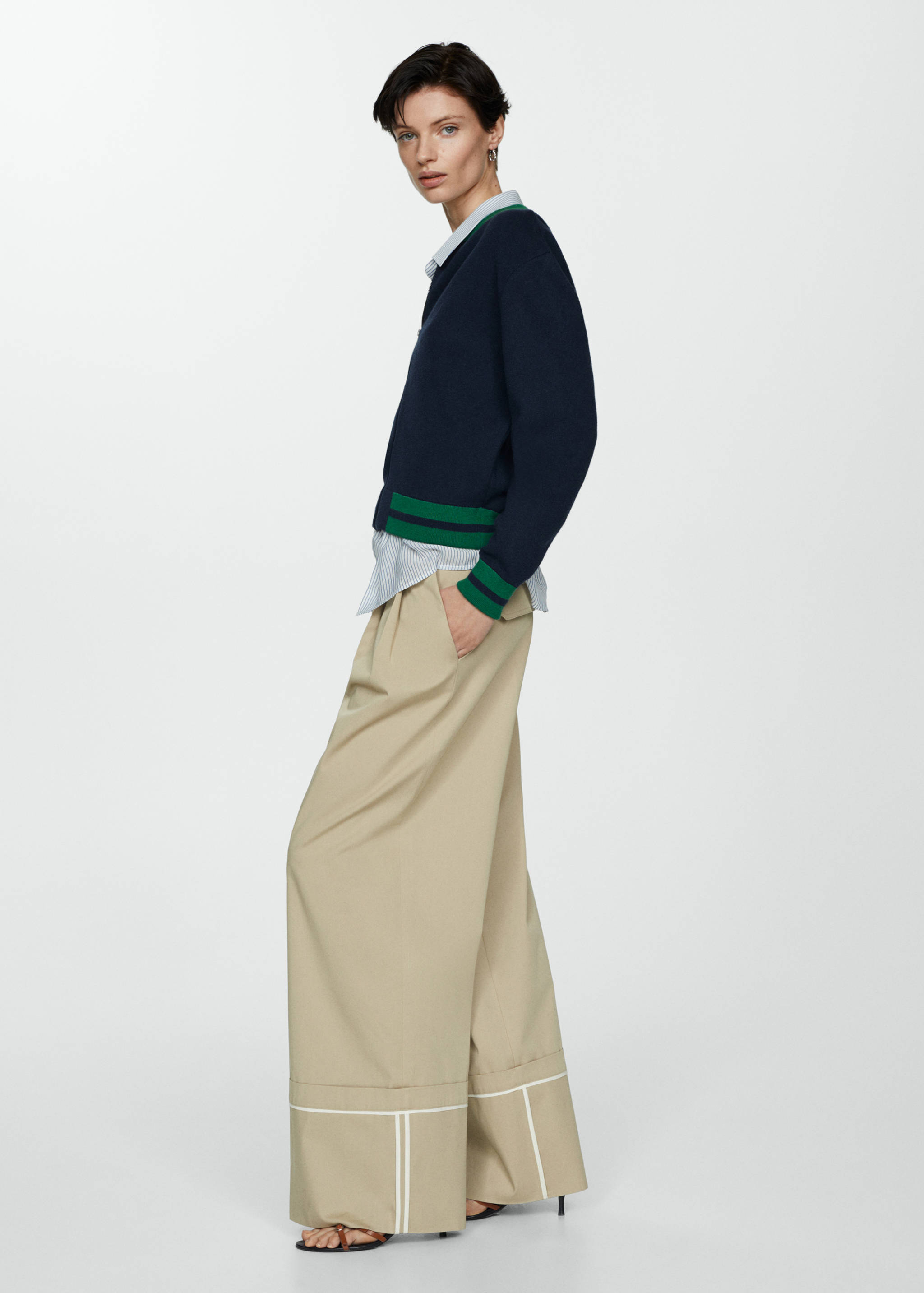 Contrasting ribbed cardigan - General plane