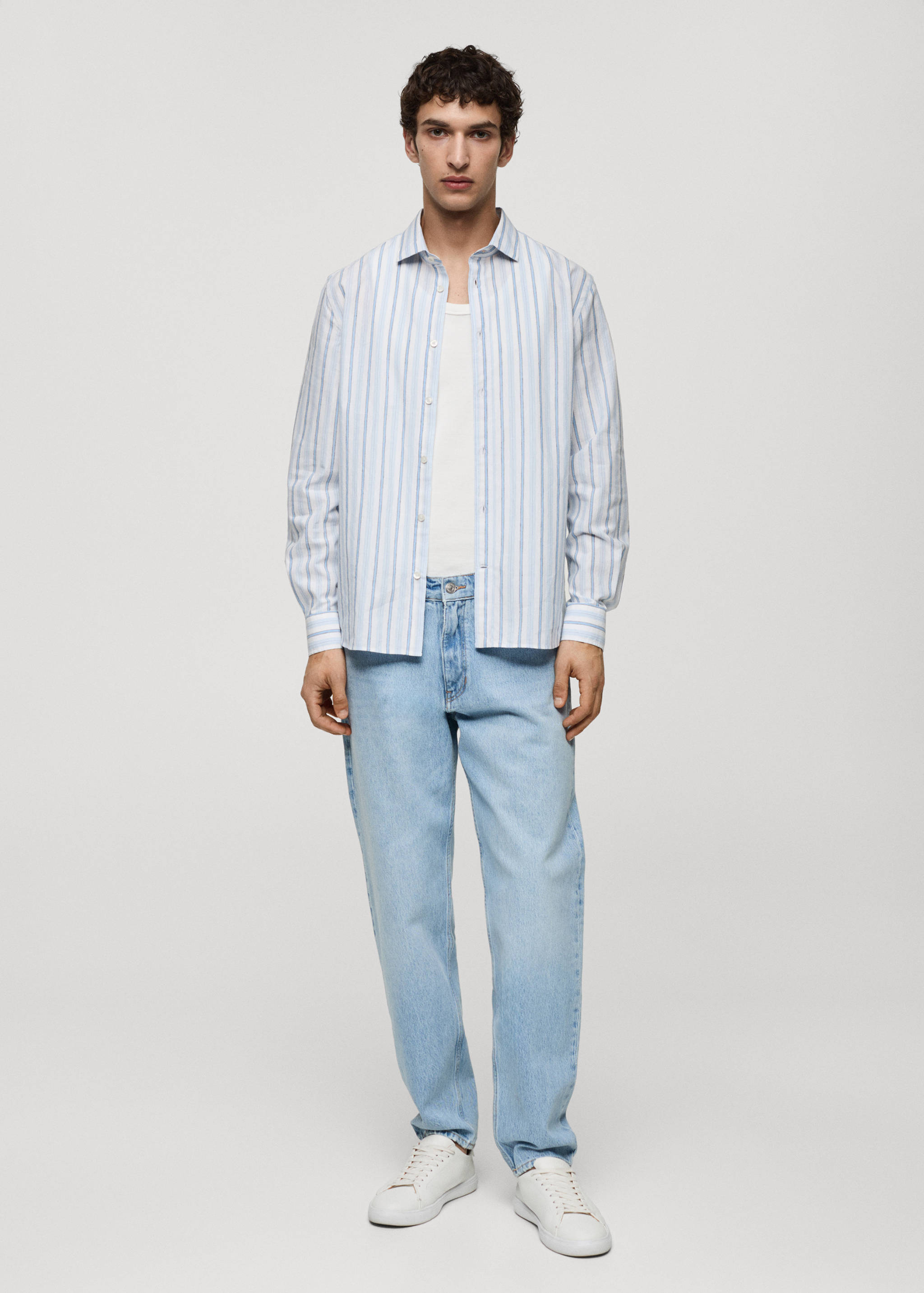 Camisa classic fit cotó lli ratlles rústic - Pla general