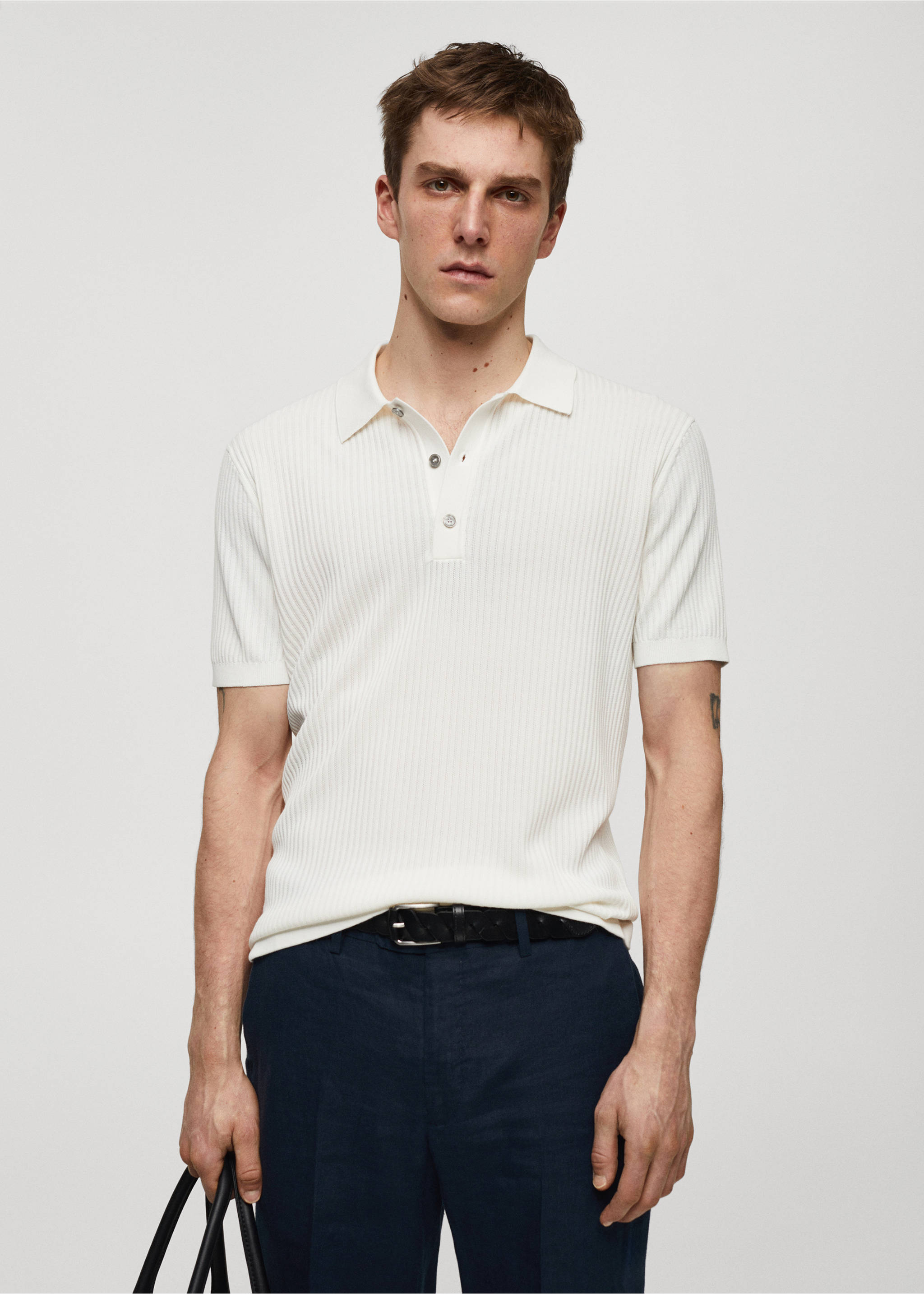 Knit cotton polo shirt - Medium plane, Off White. Ref: 67097696-00.