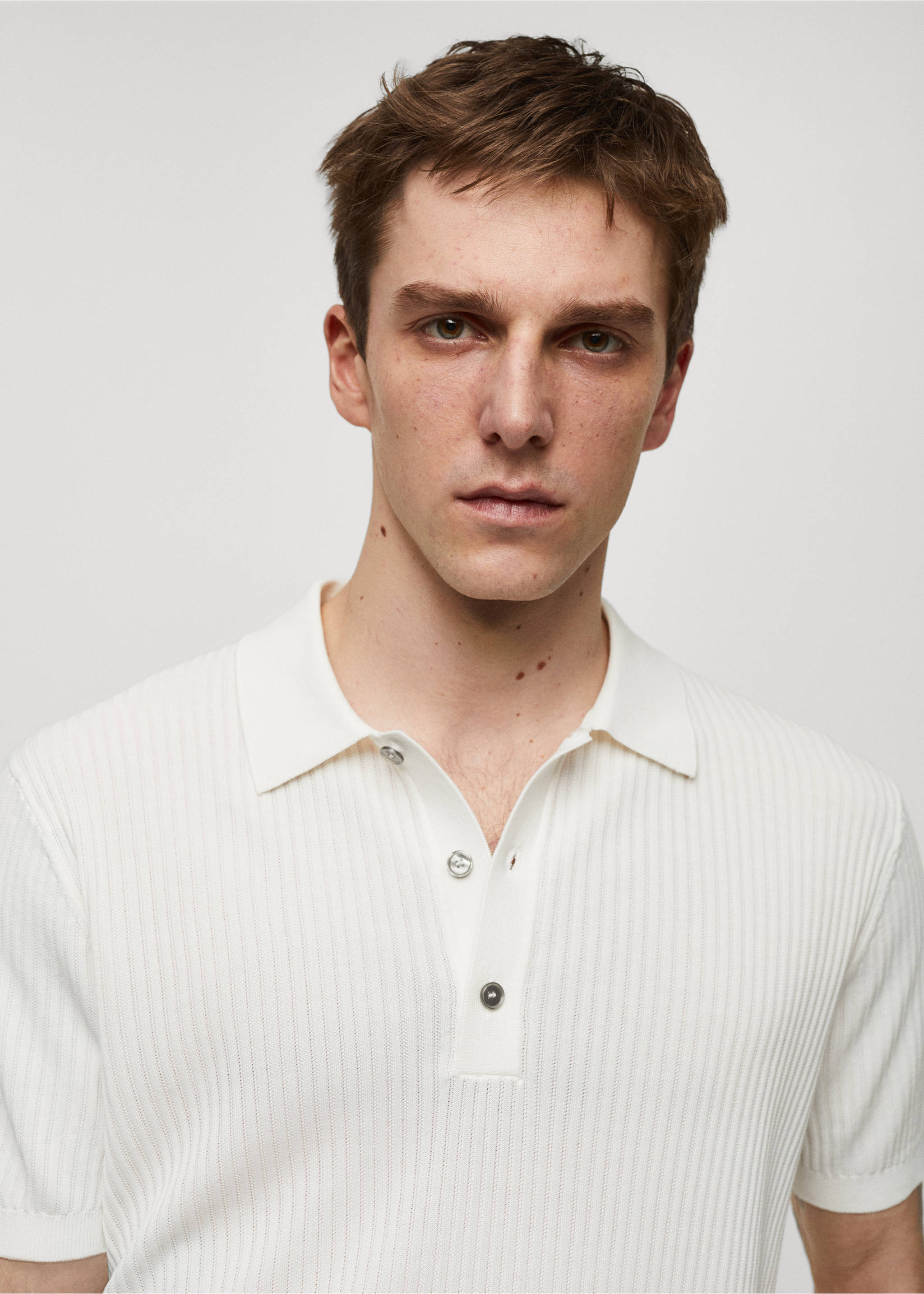 Knit cotton polo shirt - Details of the article 1, Off White. Ref: 67097696-00.